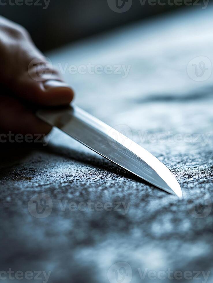 Sharp Knife Blade Close Up An Image of Precision and Intensity photo