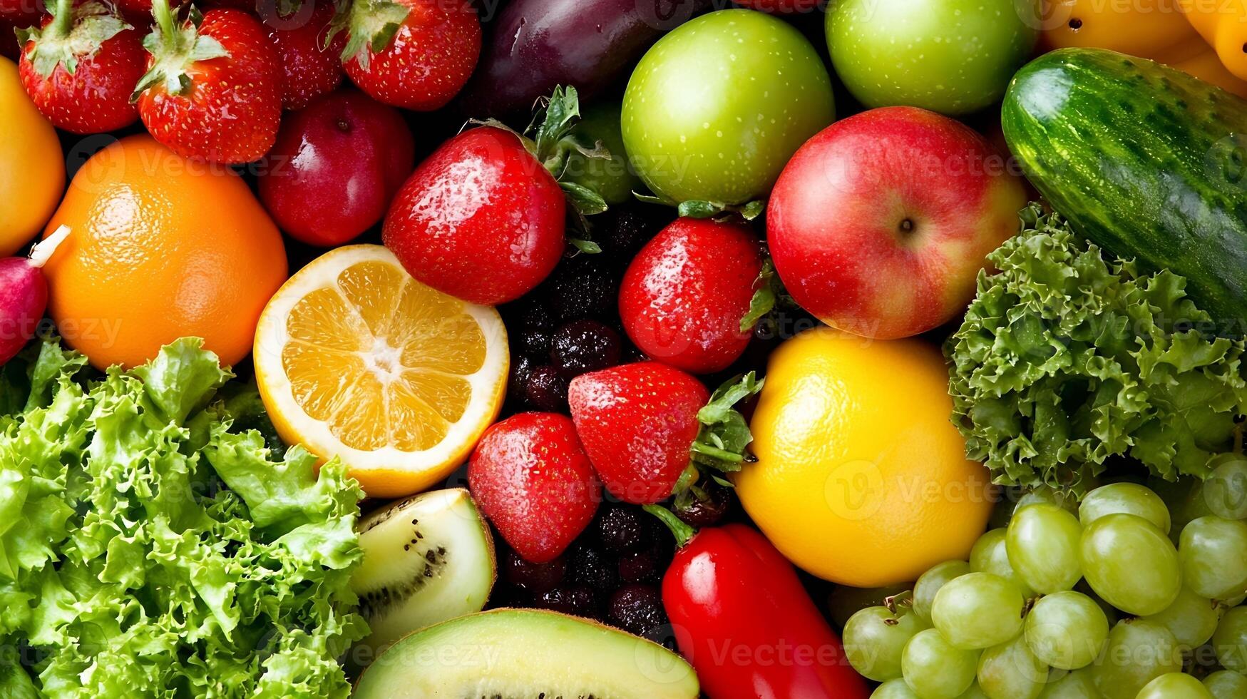 Vibrant Variety of Fresh Fruits and Vegetables for Healthy Diet and Nutrition Concepts photo