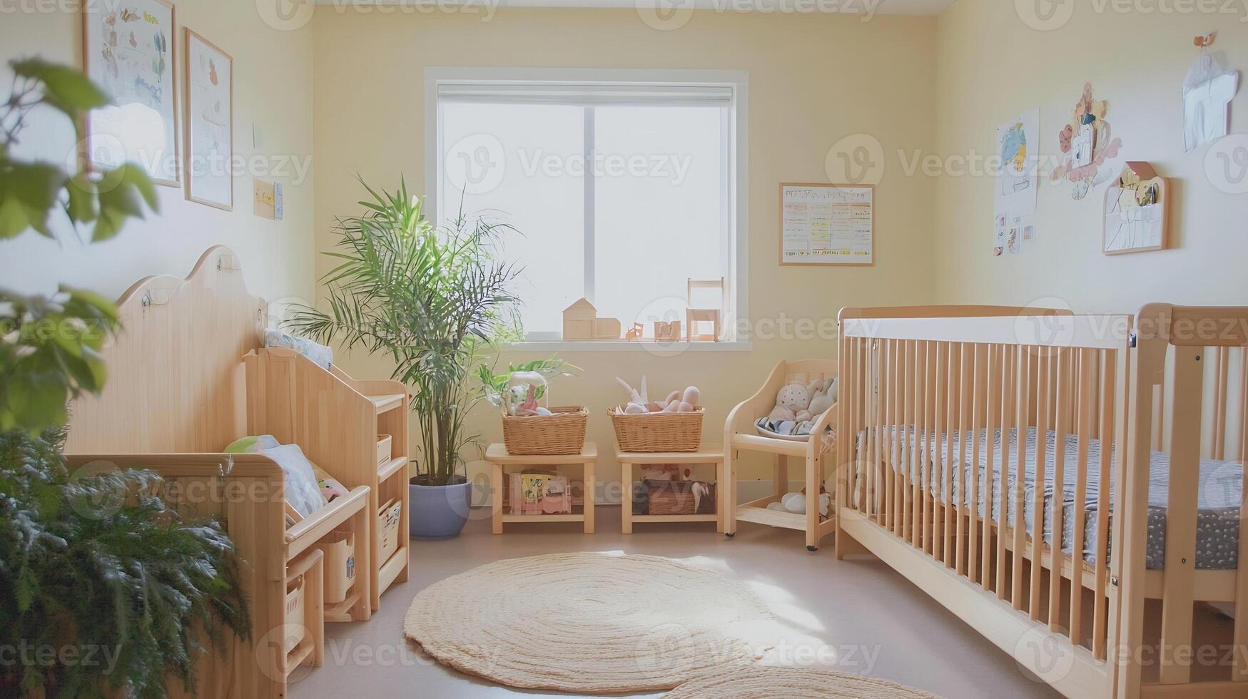 Cozy and Inviting Nursery Room Decor with Warm Lighting and Natural Elements photo