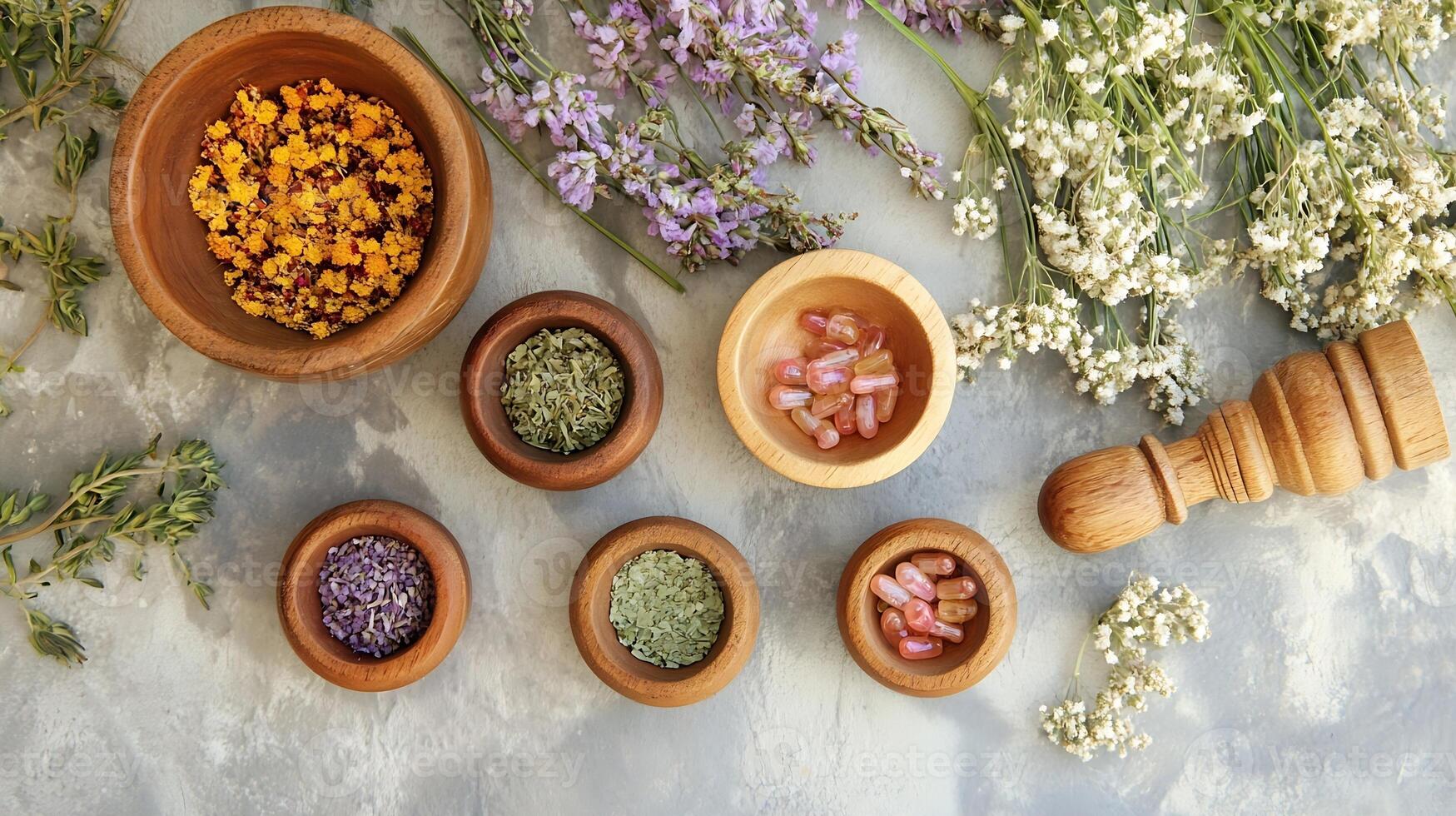 Organic Herbal Assortment with Natural Remedies and Aromatic Botanical Ingredients photo