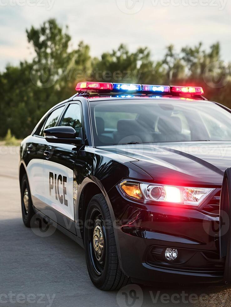 Police patrol car with emergency lights during duty