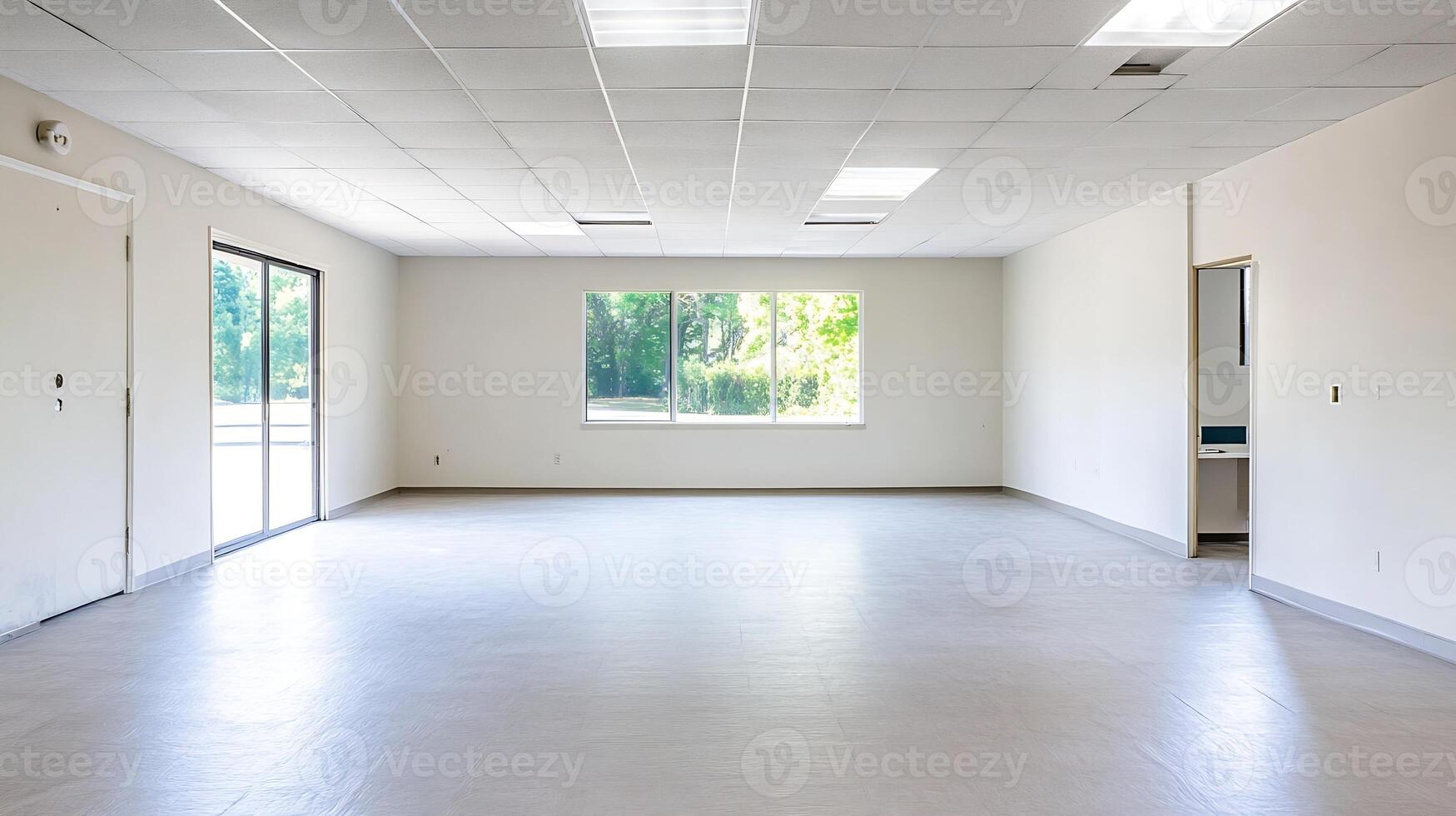 Spacious Sunlit Empty Room with Large Windows and Clean White Walls photo