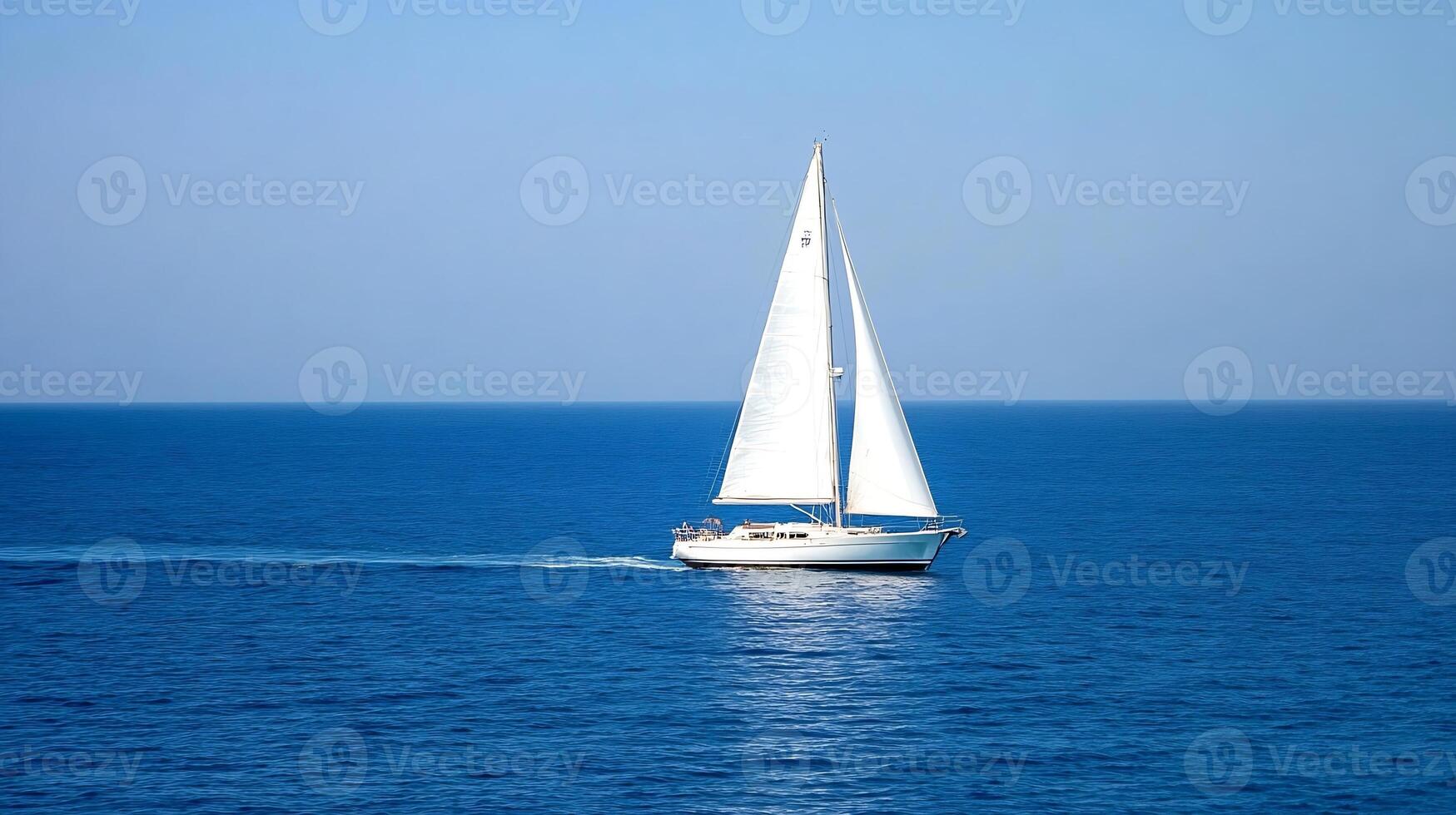 Lone Sailboat Navigating the Expansive Blue Sea Under Clear Skies photo