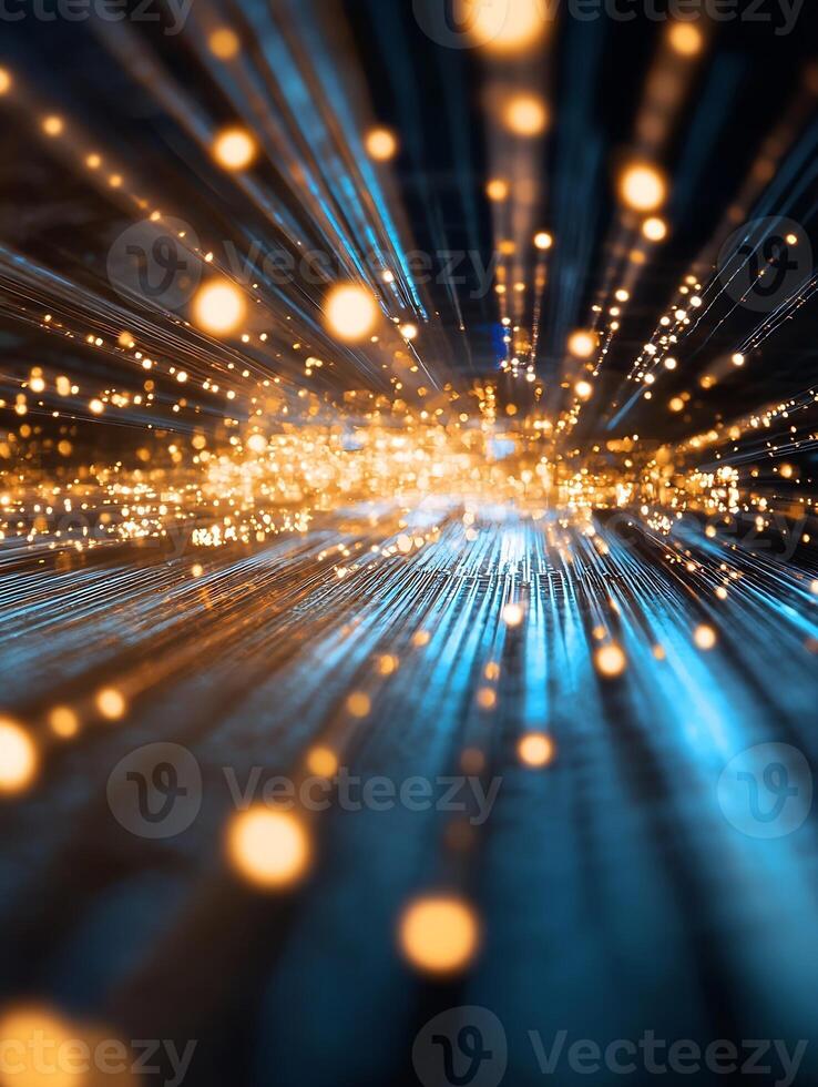Abstract Light Streaks with Glowing Particle Effect in Blue and Gold Tones photo
