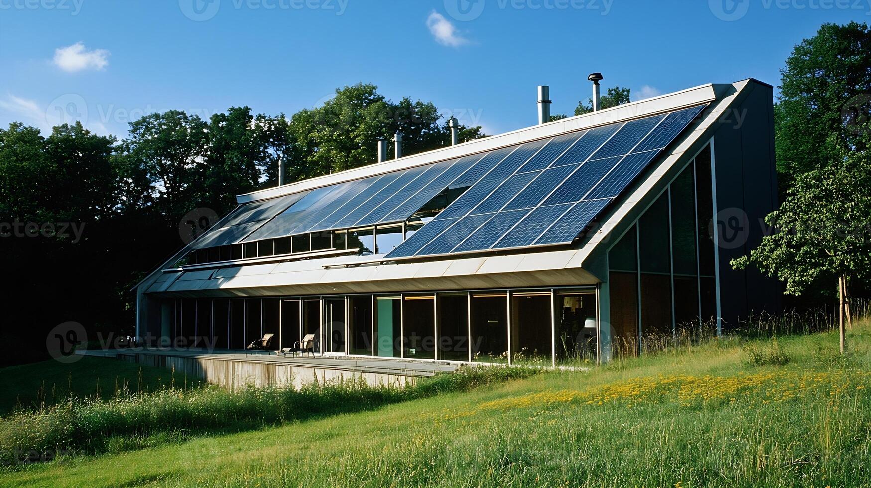 Modern Eco-Friendly House With Solar Panels Integrating Sustainable Design in Architecture photo