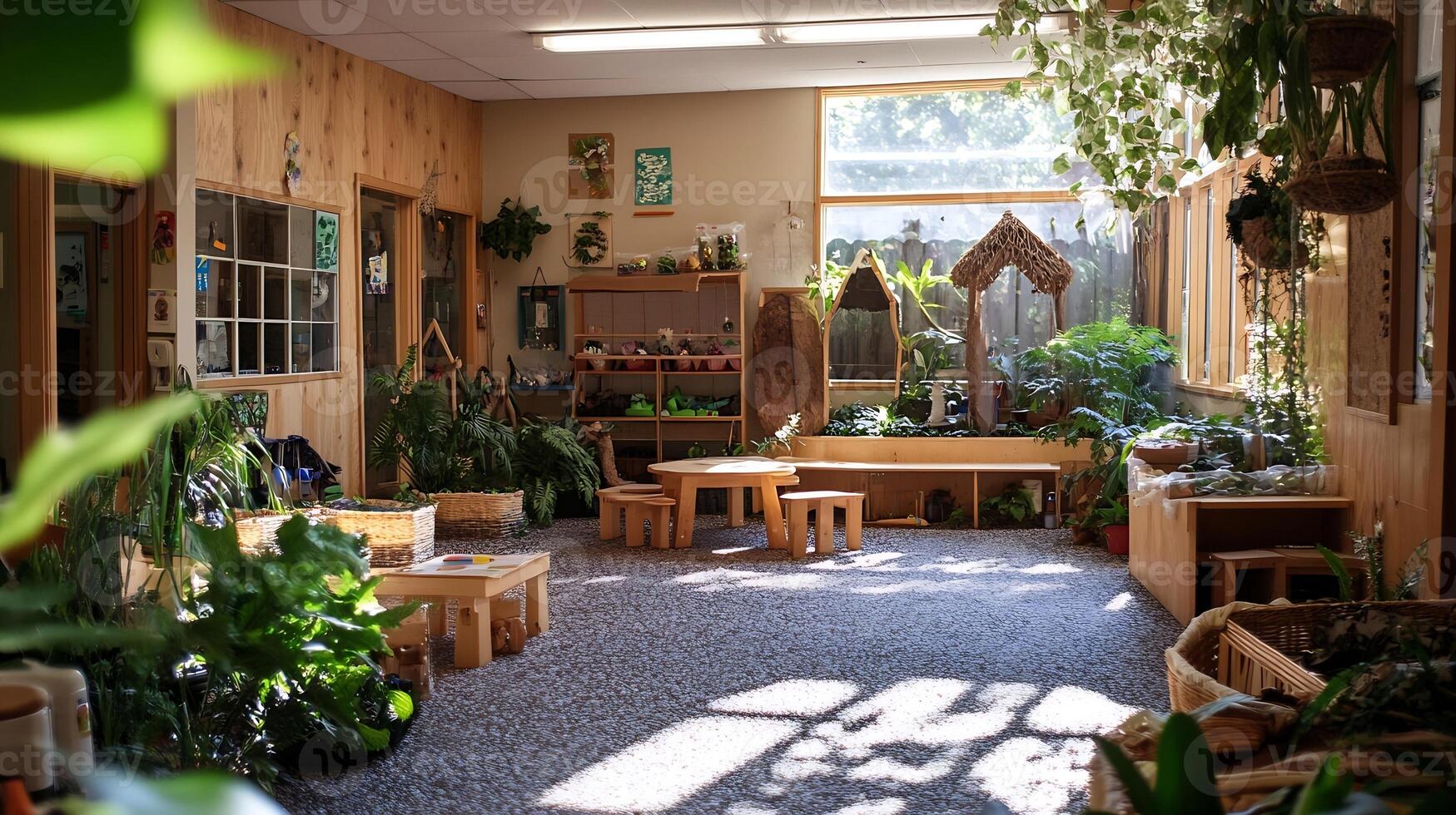 Cozy Sunlit Indoor Plant Nursery with Wooden Accents photo