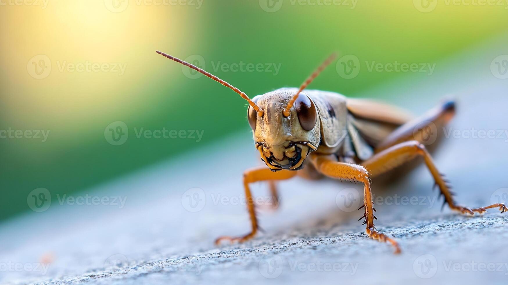 Macro Shot of a Brown Grasshopper with Detailed Features in Natural Setting photo