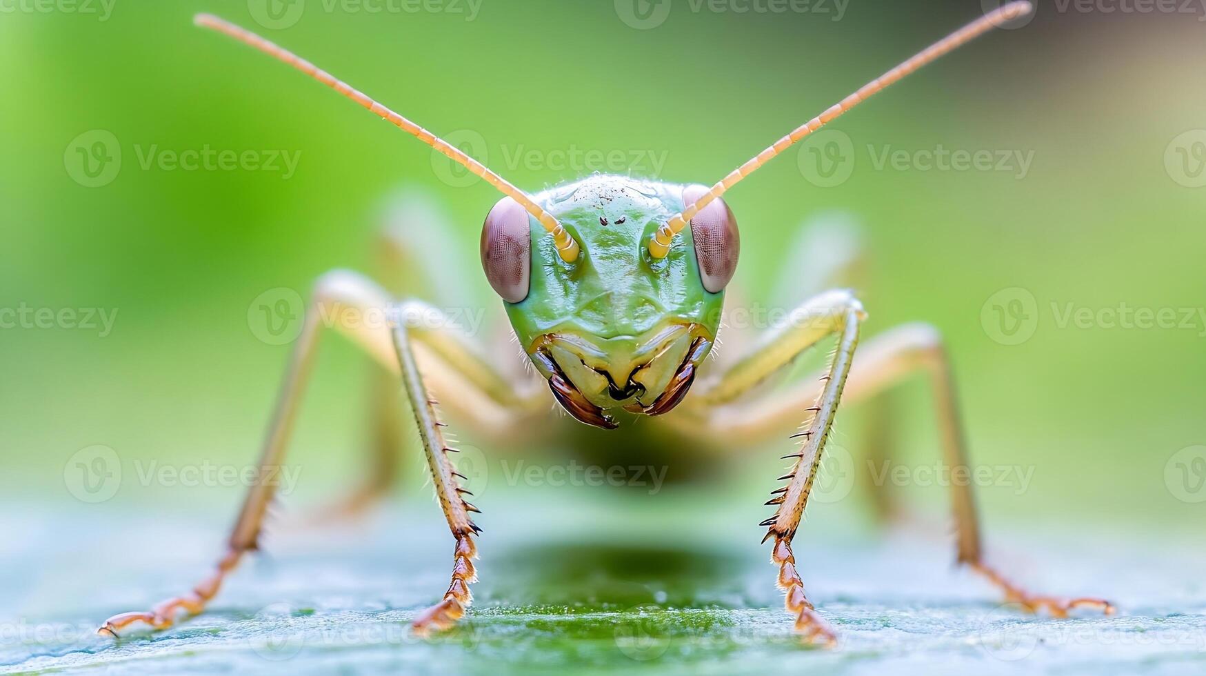 Close Up Of Green Grasshopper On Leaf Exploring Nature And Macro Photography Detailing Insects photo