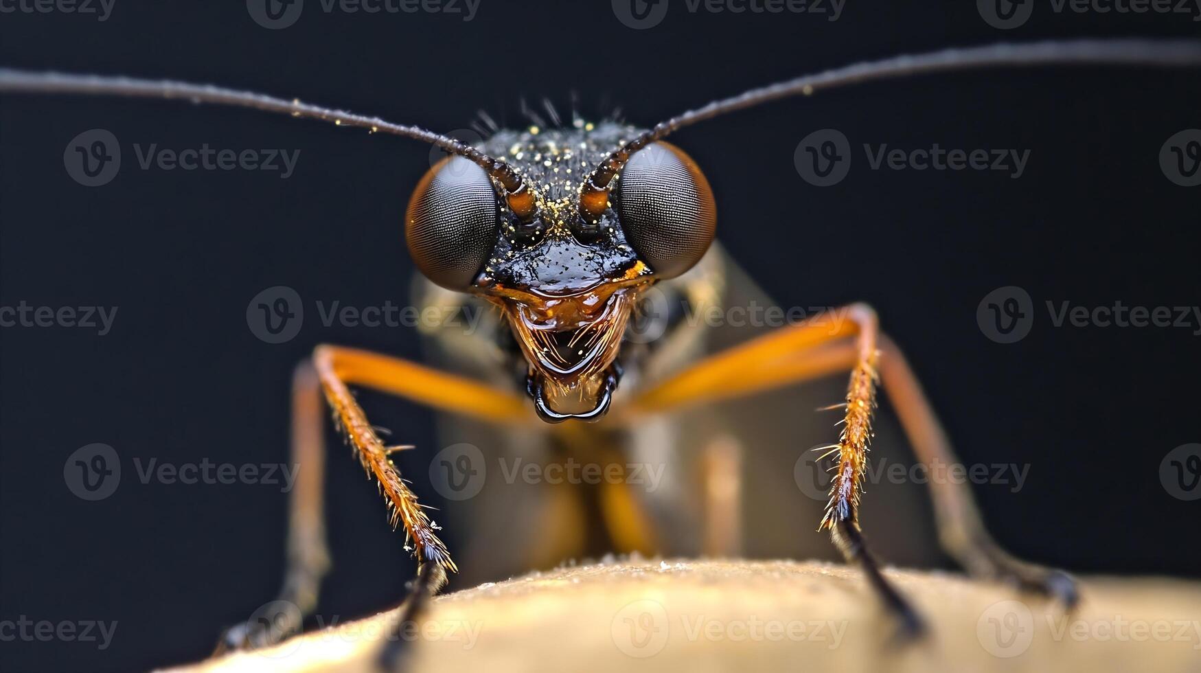 Close Up of Insect Head with Large Eyes Antennae and Detailed Features photo