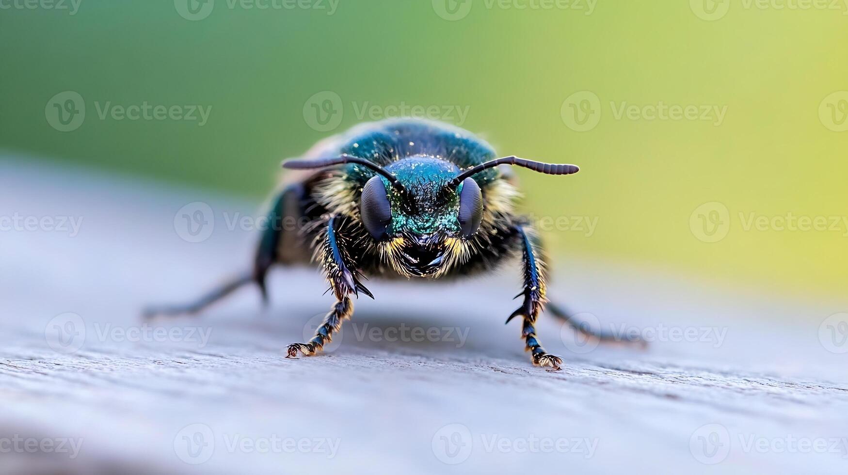 Macro Close-up of a Metallic Green Beetle with Iridescent Colors and Antennae photo