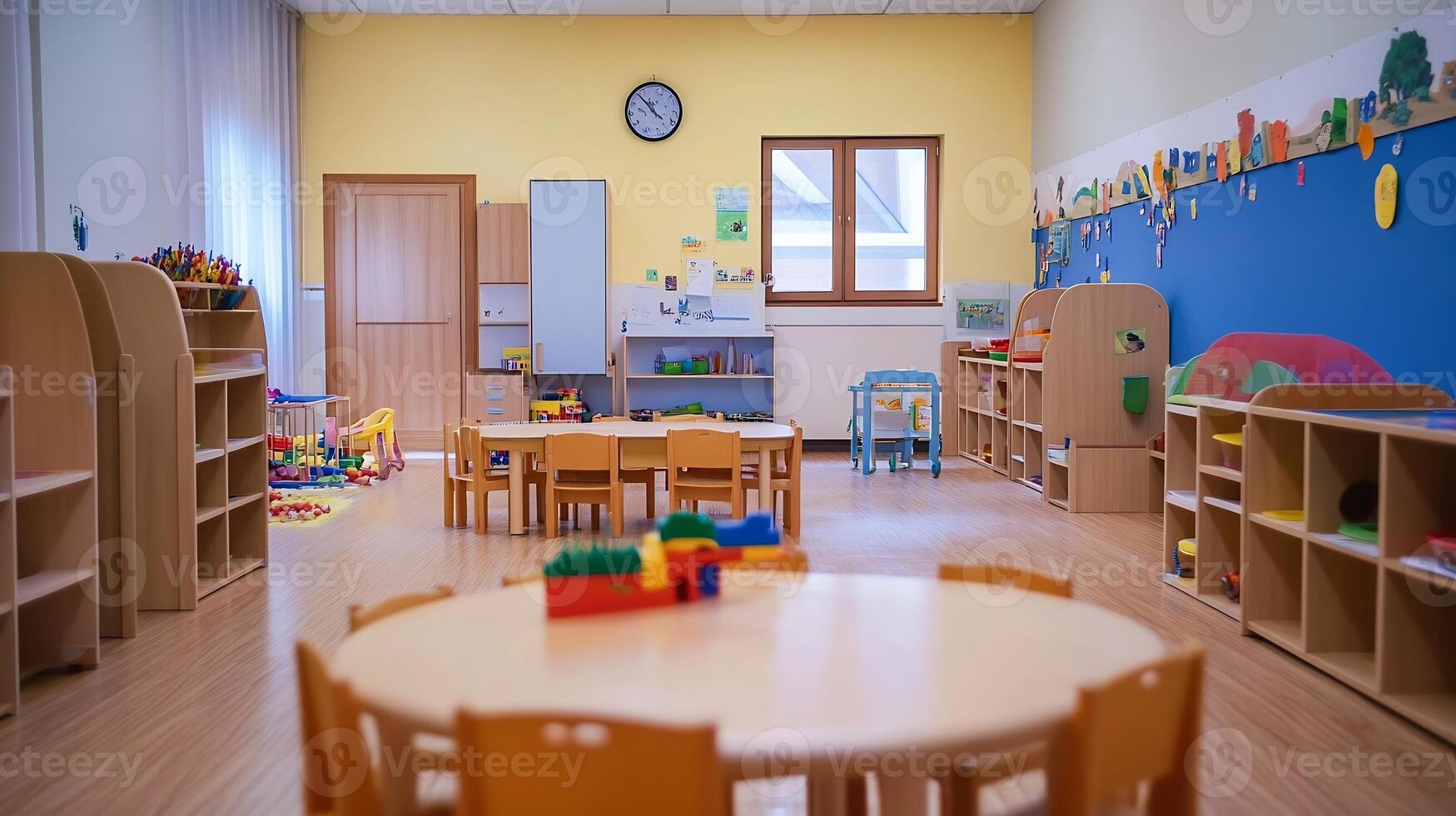 Colorful and Organized Preschool Classroom Interior with Educational Toys photo