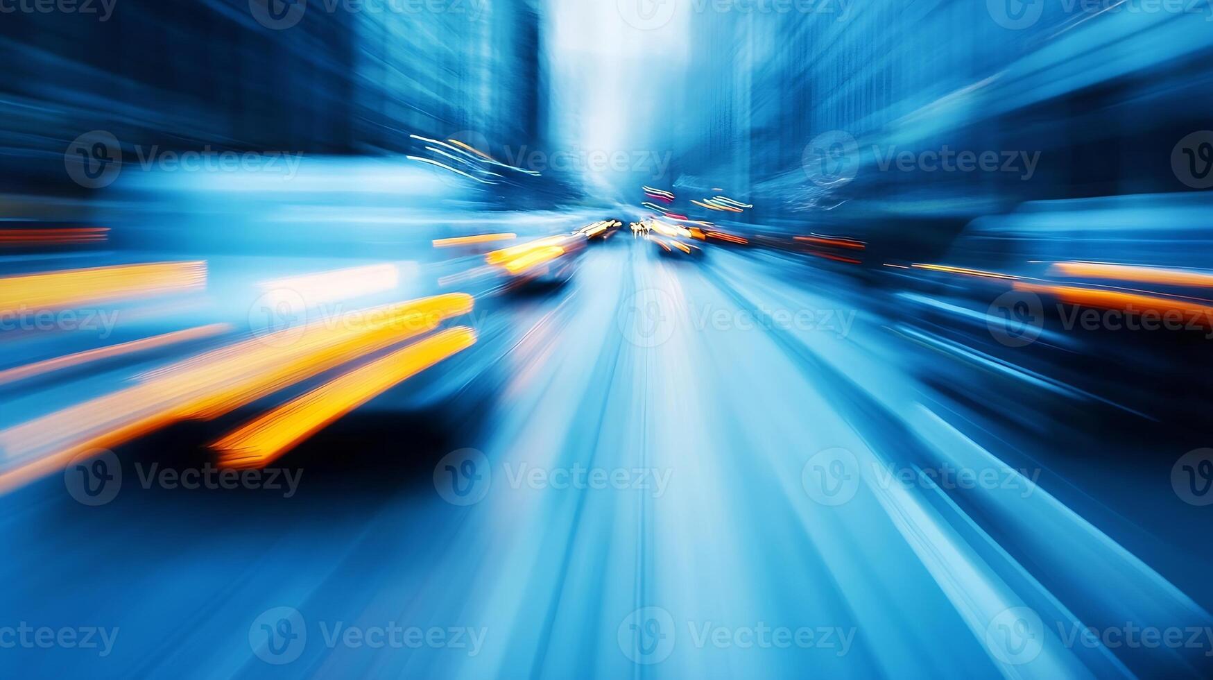Dynamic Blue Urban Motion Blur Captures the Essence of Fast City Life and Traffic Movement photo