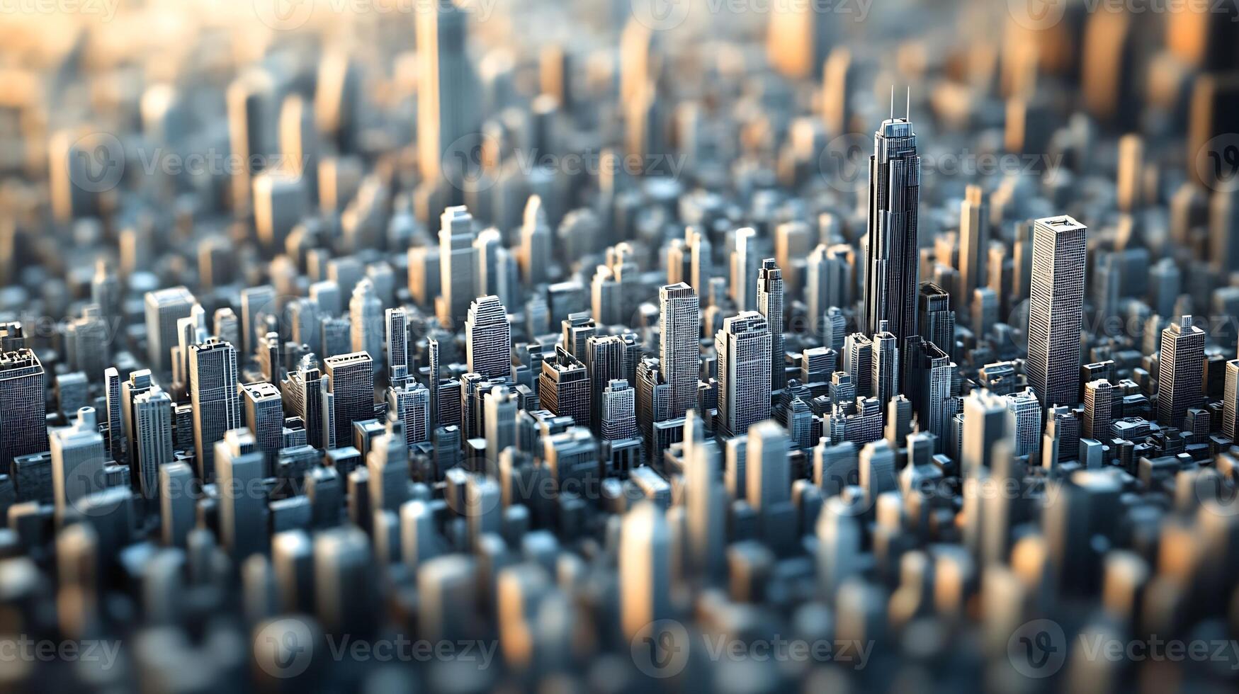 High Density Urban Skyline Miniature with Skyscrapers and Soft Focus Effect photo
