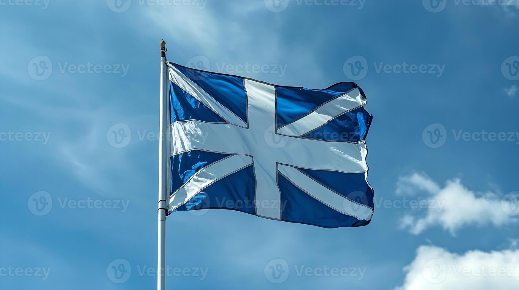 Scottish National Flag Flying Against a Clear Blue Sky Symbolizing Scottish Pride and Heritage photo