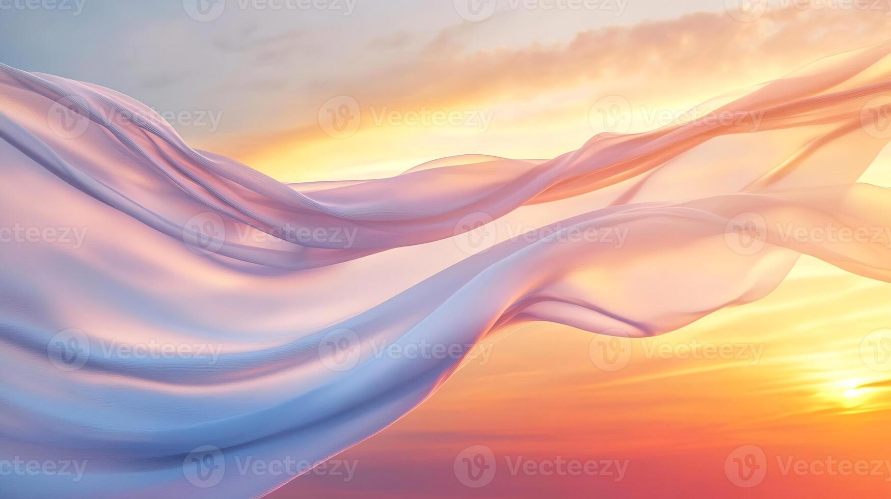 Flowing Translucent Fabric Against Vibrant Sunset Sky in Abstract Scene photo