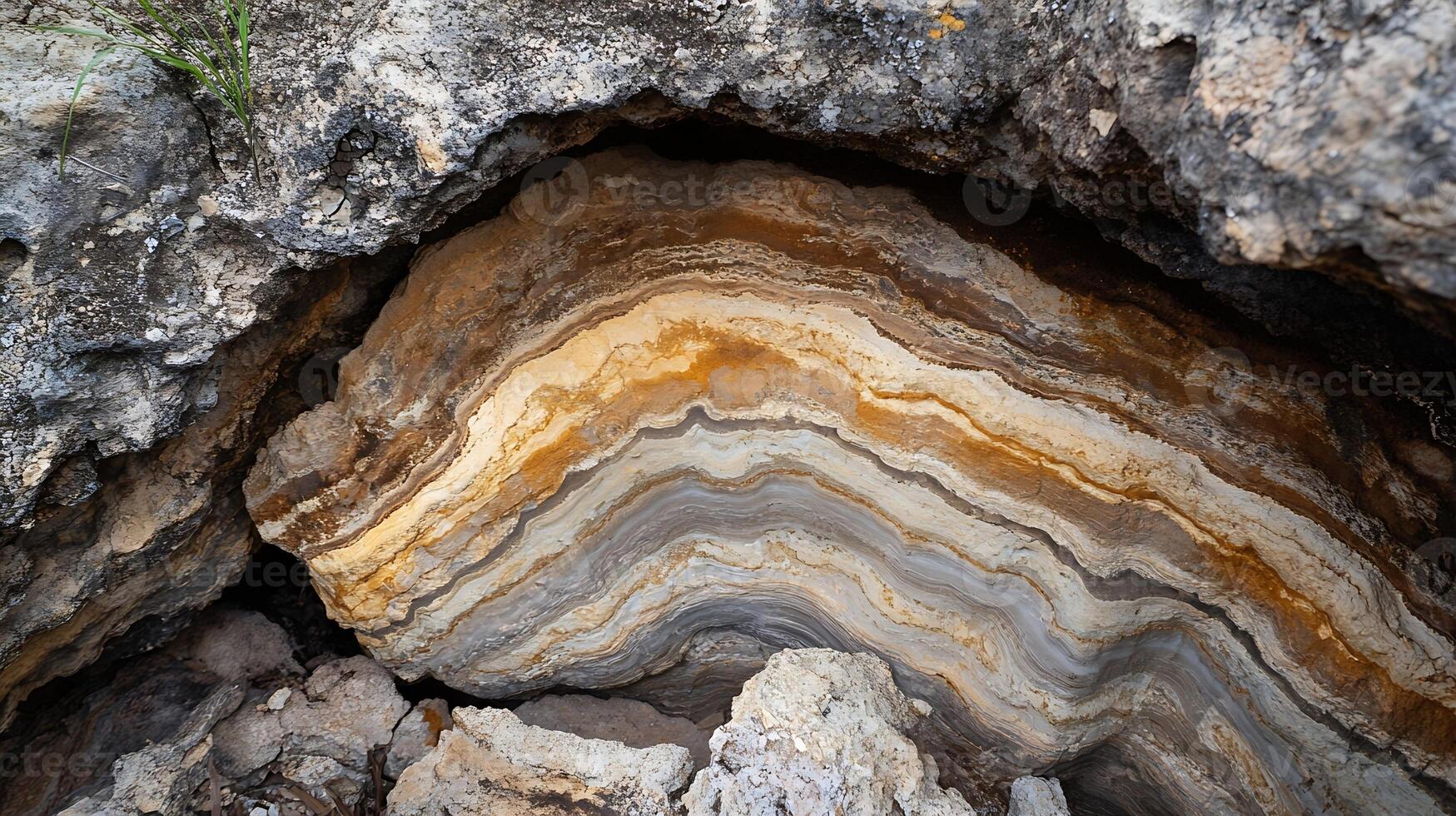 Natural Rock Formation with Layered Sedimentary Strata for Geological Exploration photo