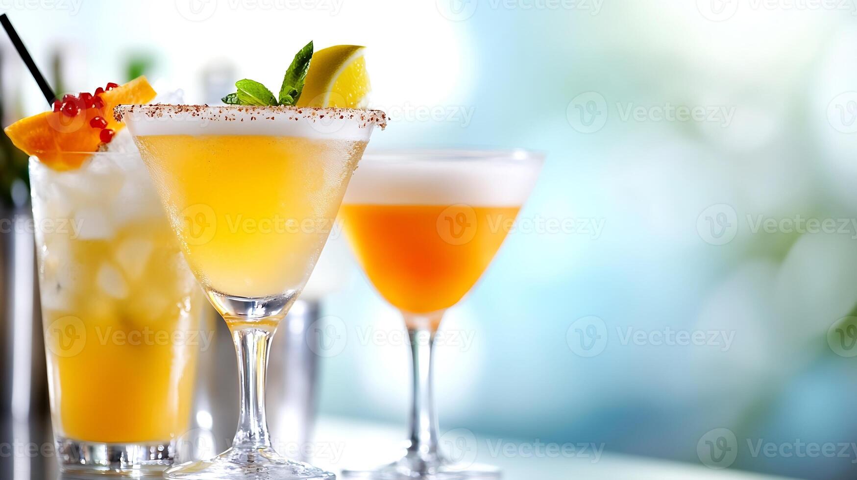 Refreshing Colorful Citrus Cocktails in an Elegant Glass on a Bar photo