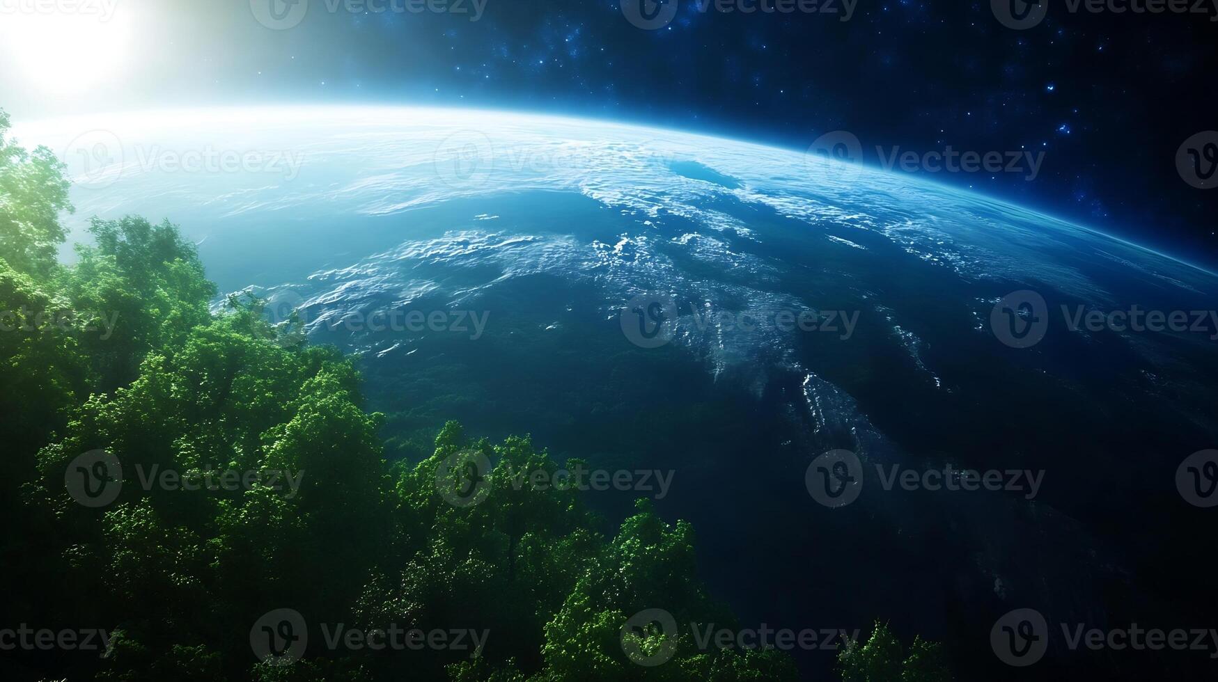 Stunning View of Earth from Space Highlighting Green Forests and Blue Oceans photo