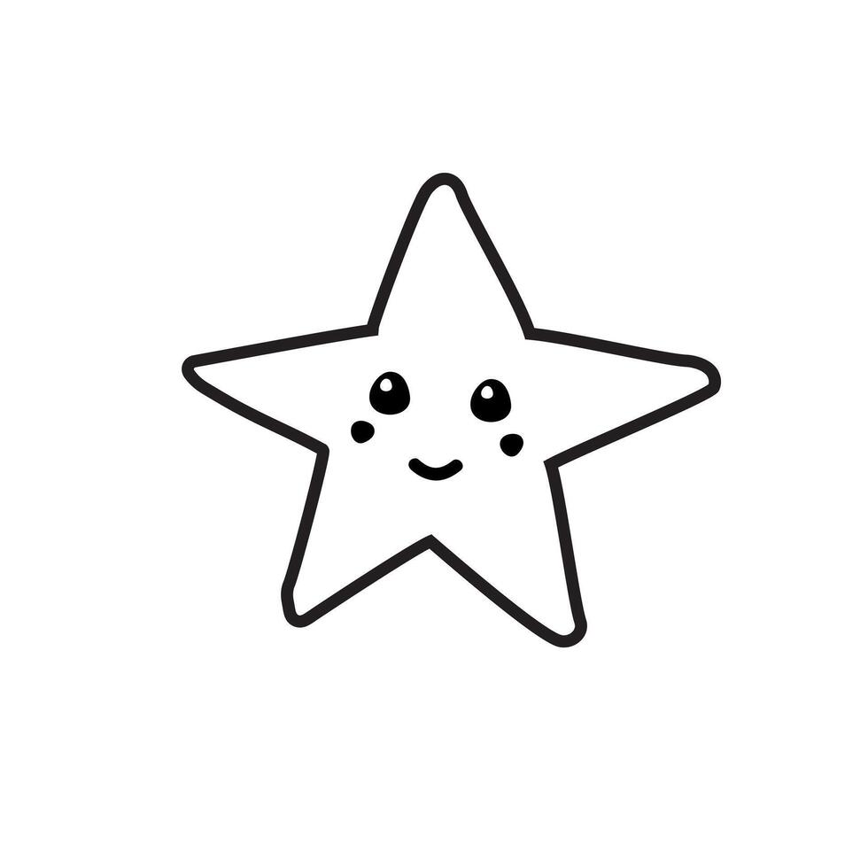 Hand drawn doodle sketch star with face isolated on white background vector