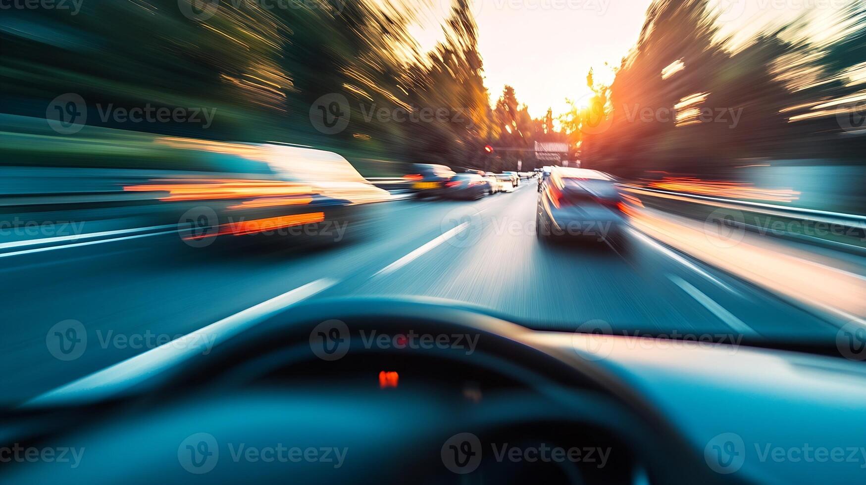 Dynamic Motion Blur on Highway at Sunset Capturing Speed and Energy of Traffic photo