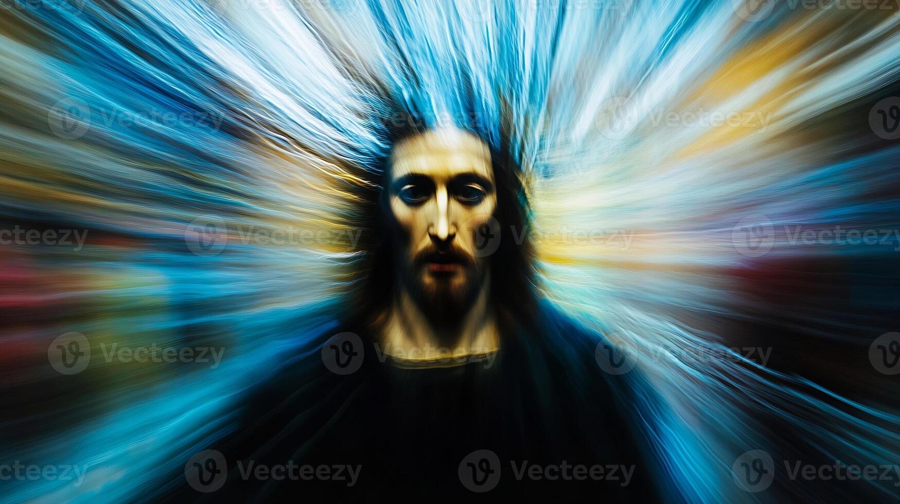 Vibrant Expressionist Art Featuring Ethereal Figure in a Whirl of Colorful Motion photo