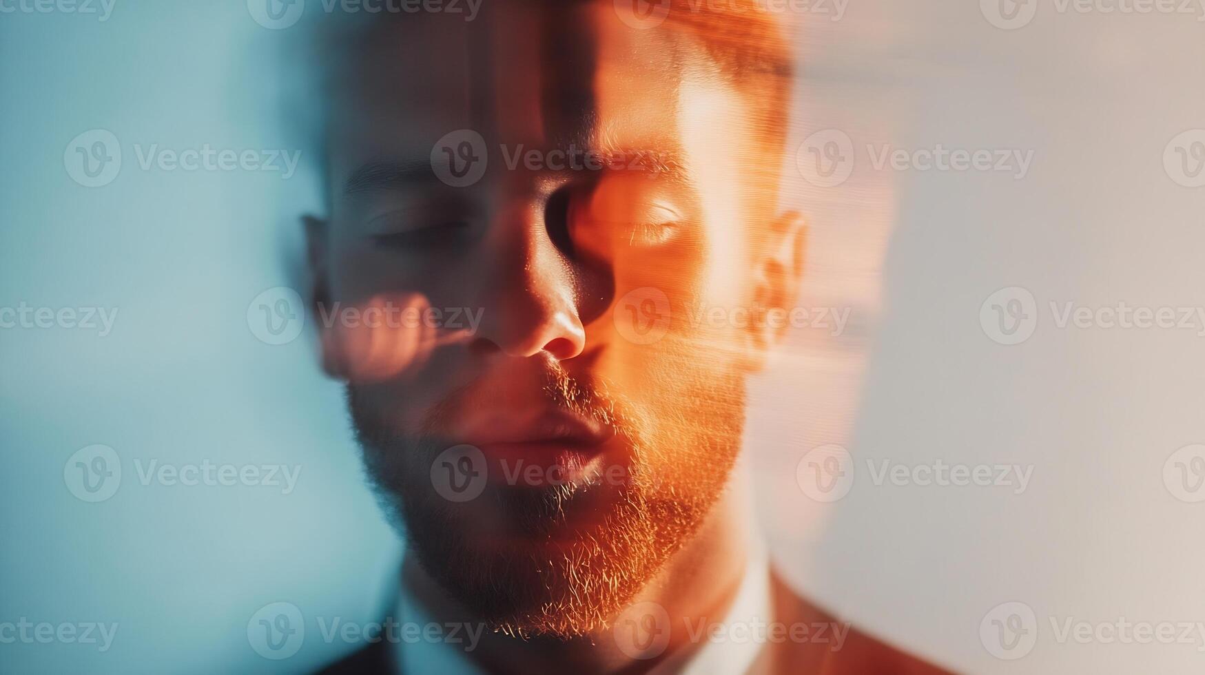 Blurred Abstract Portrait with Dual Tone Lighting and Surreal Emotional Expression photo