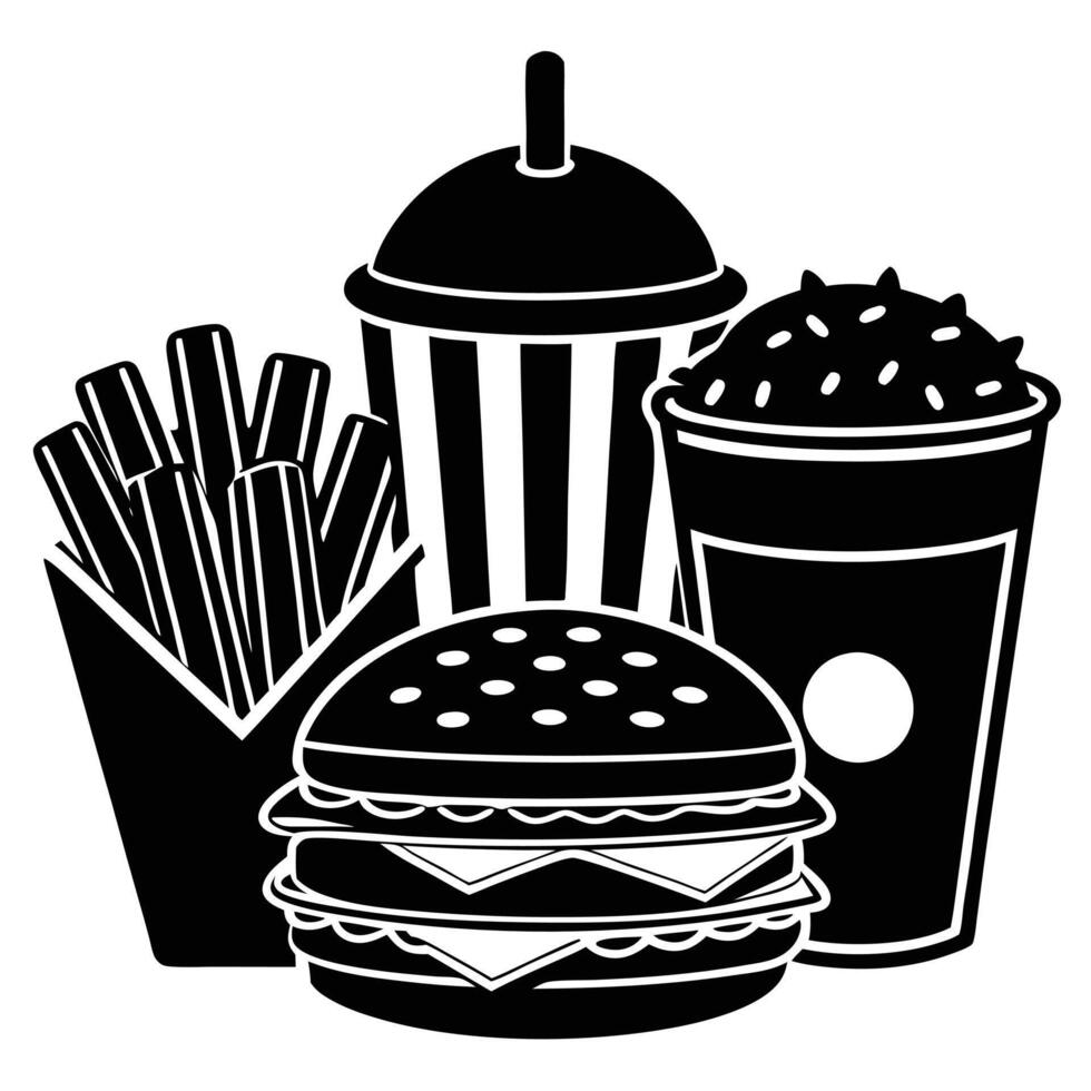 Set of black fast food design vector