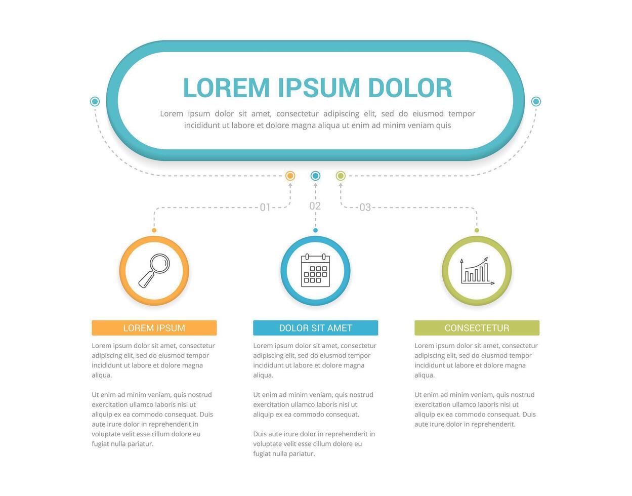 Flow chart template, diagram, 3 elements vector