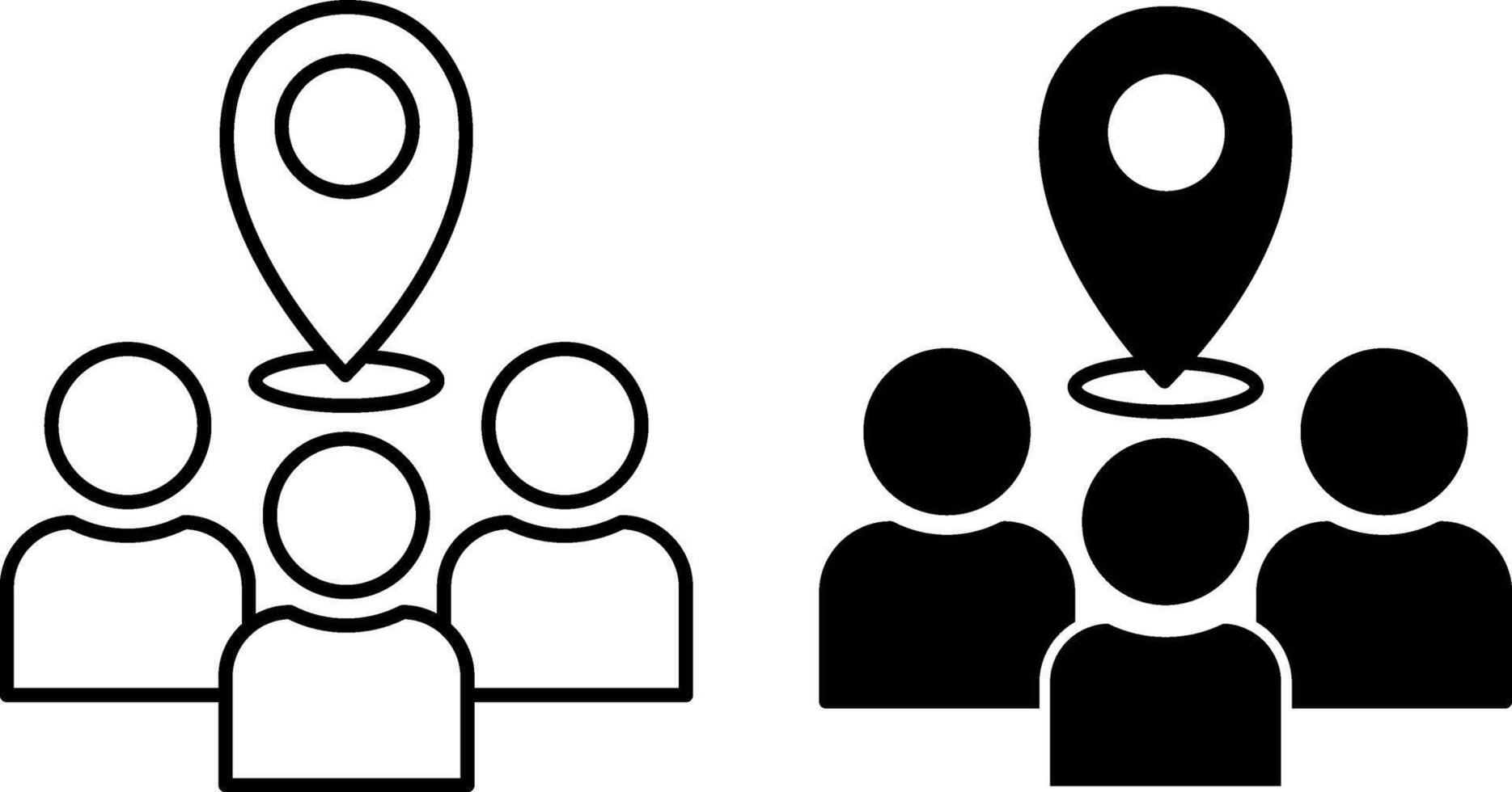 Meeting Location Icons. Black and White Icon. Gathering of People in a Specific Place vector