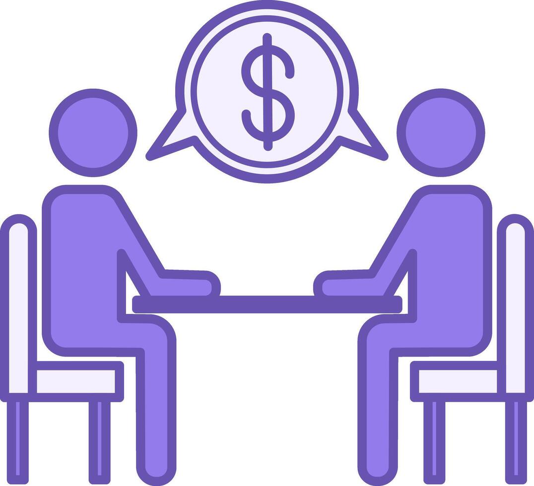 Business Meeting Color Icon. Icon. Two People Sitting At Table Discussing Project Financing. Dollar Sign vector