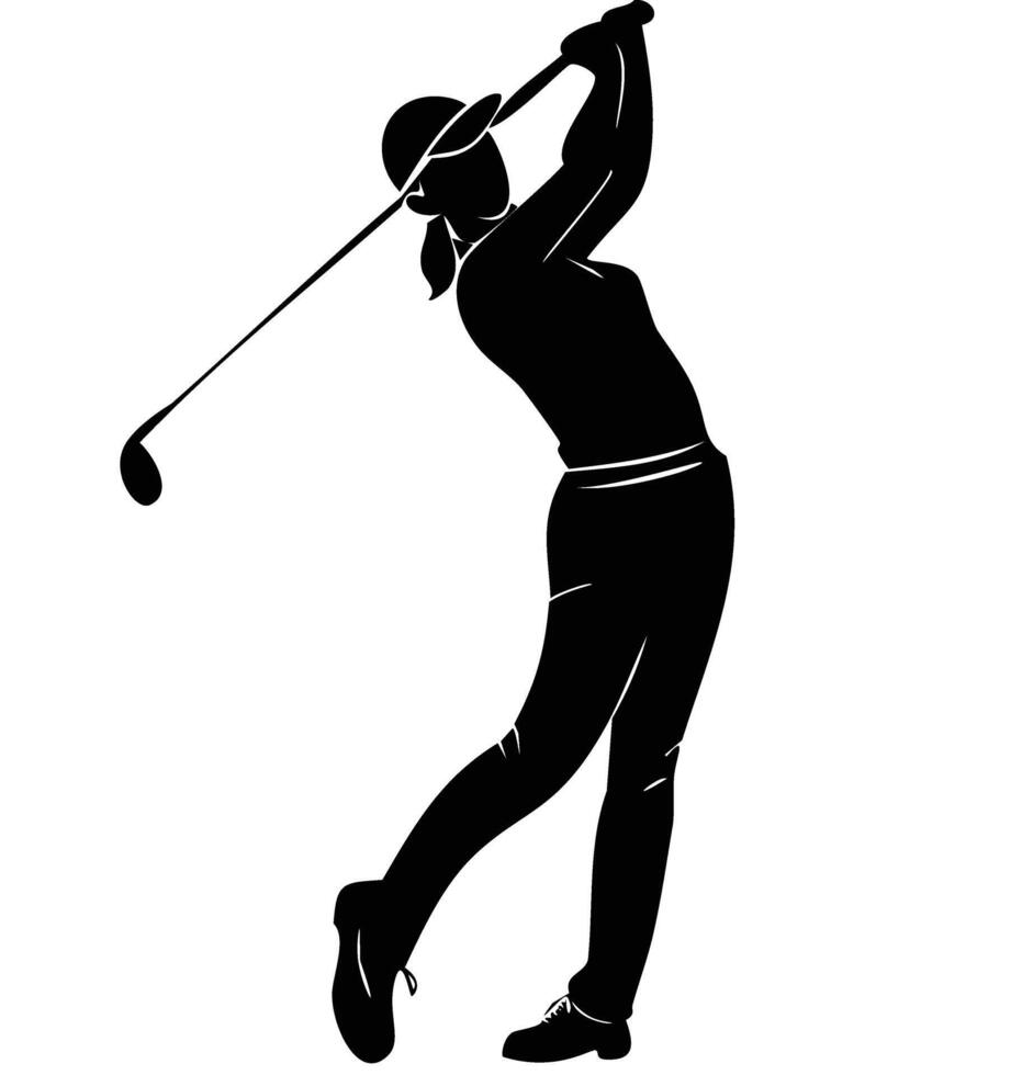Hand drawn golfer silhouette in dynamic swing pose, showcasing athleticism and focus. Perfect for sports themed designs or golf related projects vector