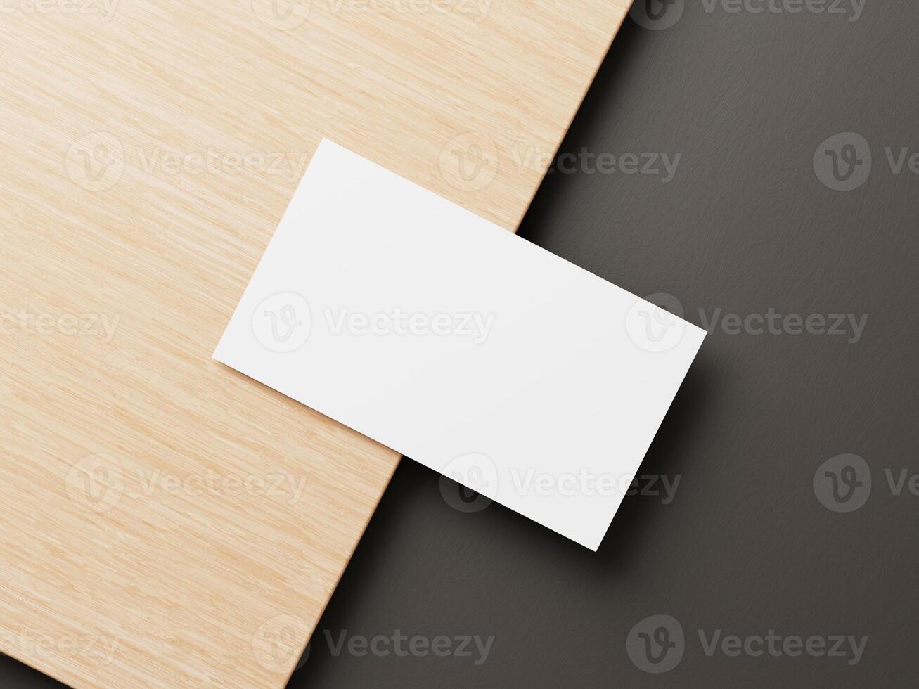 Sleek Blank Business Card Display on Wood Surface photo