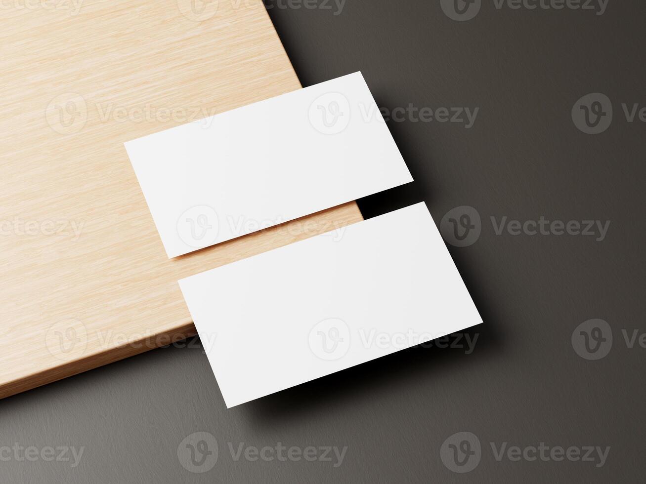 Elegant Blank Business Card Mockup on Wooden Tabletop photo