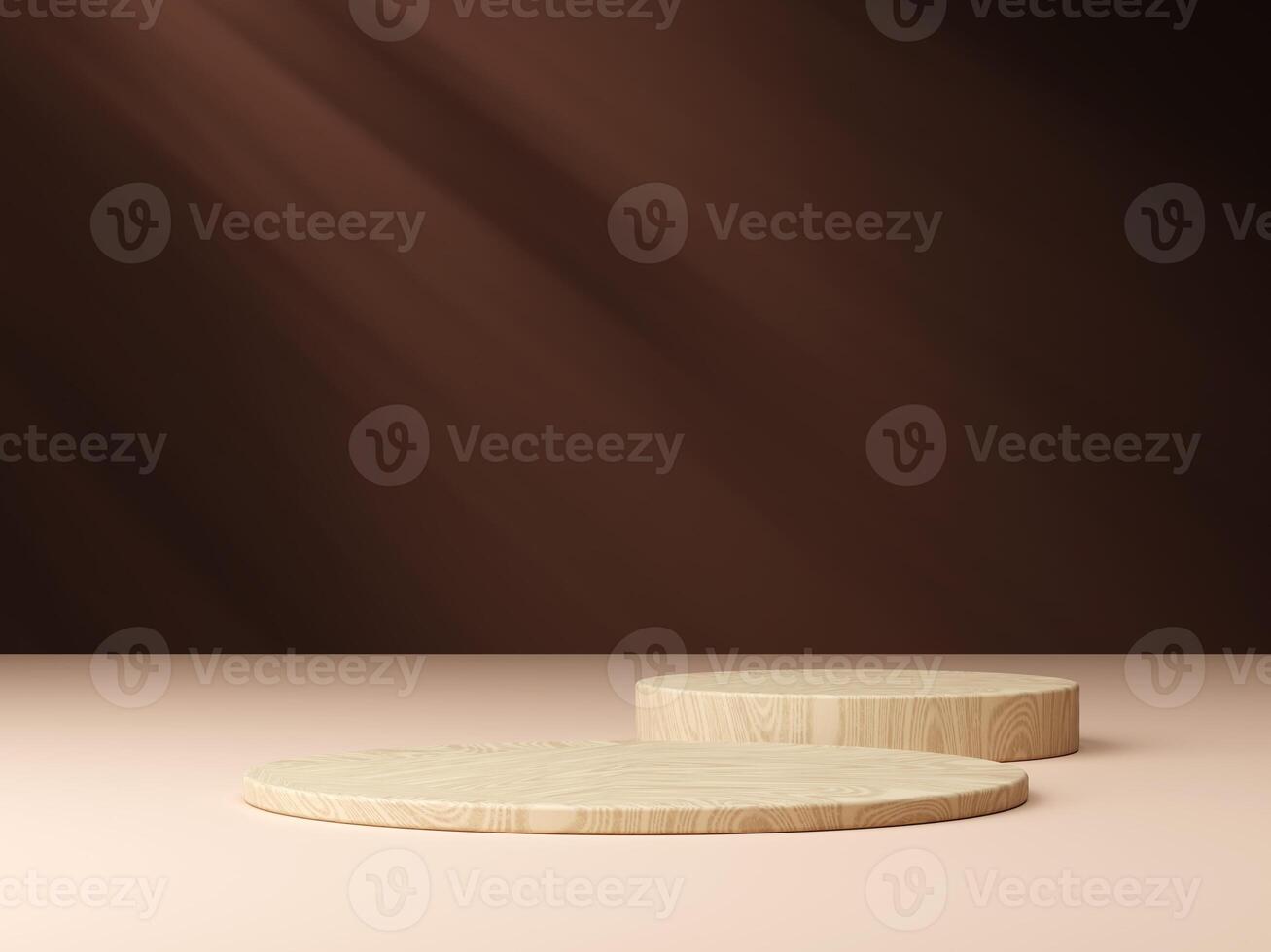 Modern 3D Beige Podium with Shadows on Brown photo