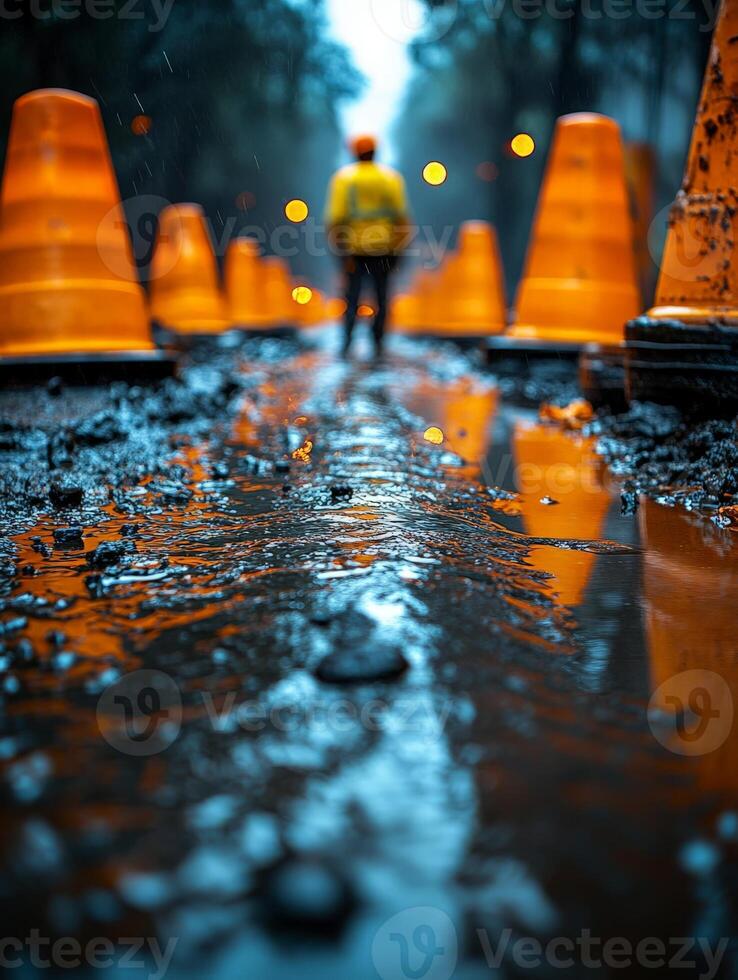 A man walking through a puddle of water photo