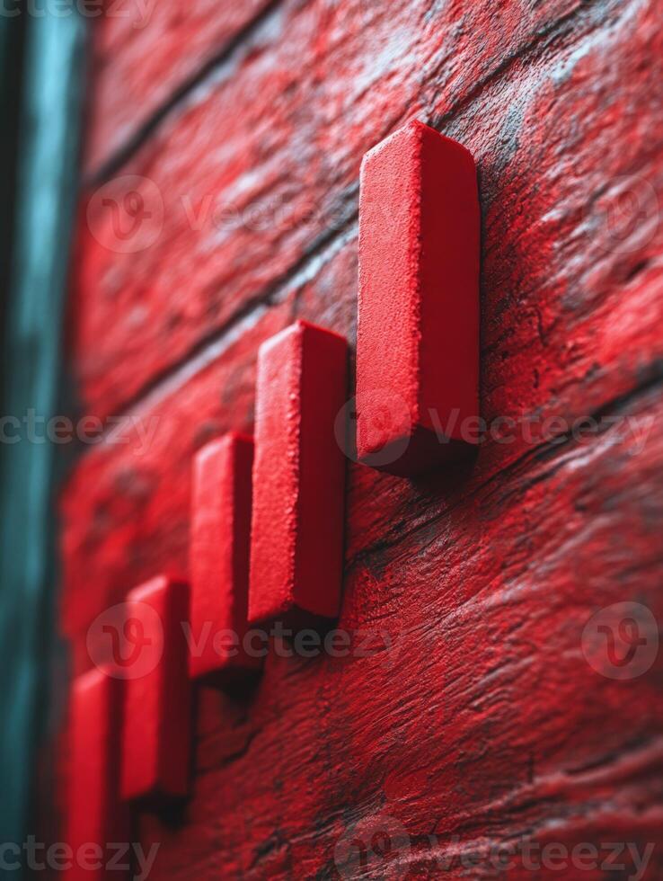 A red wall with wooden blocks on it photo