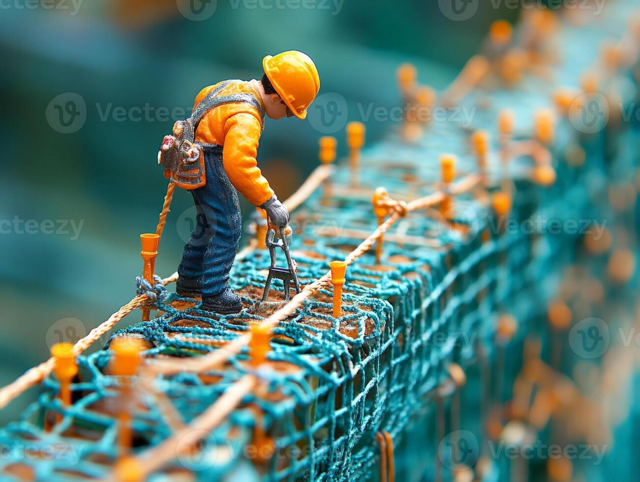 Miniature worker on scaffolding photo