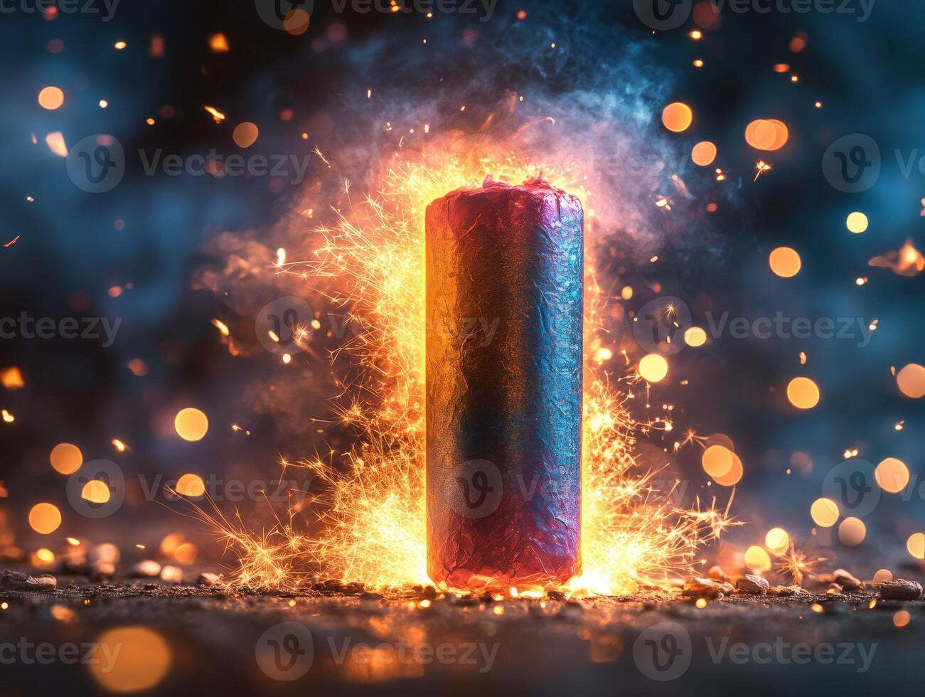 A colorful battery is lit on fire photo