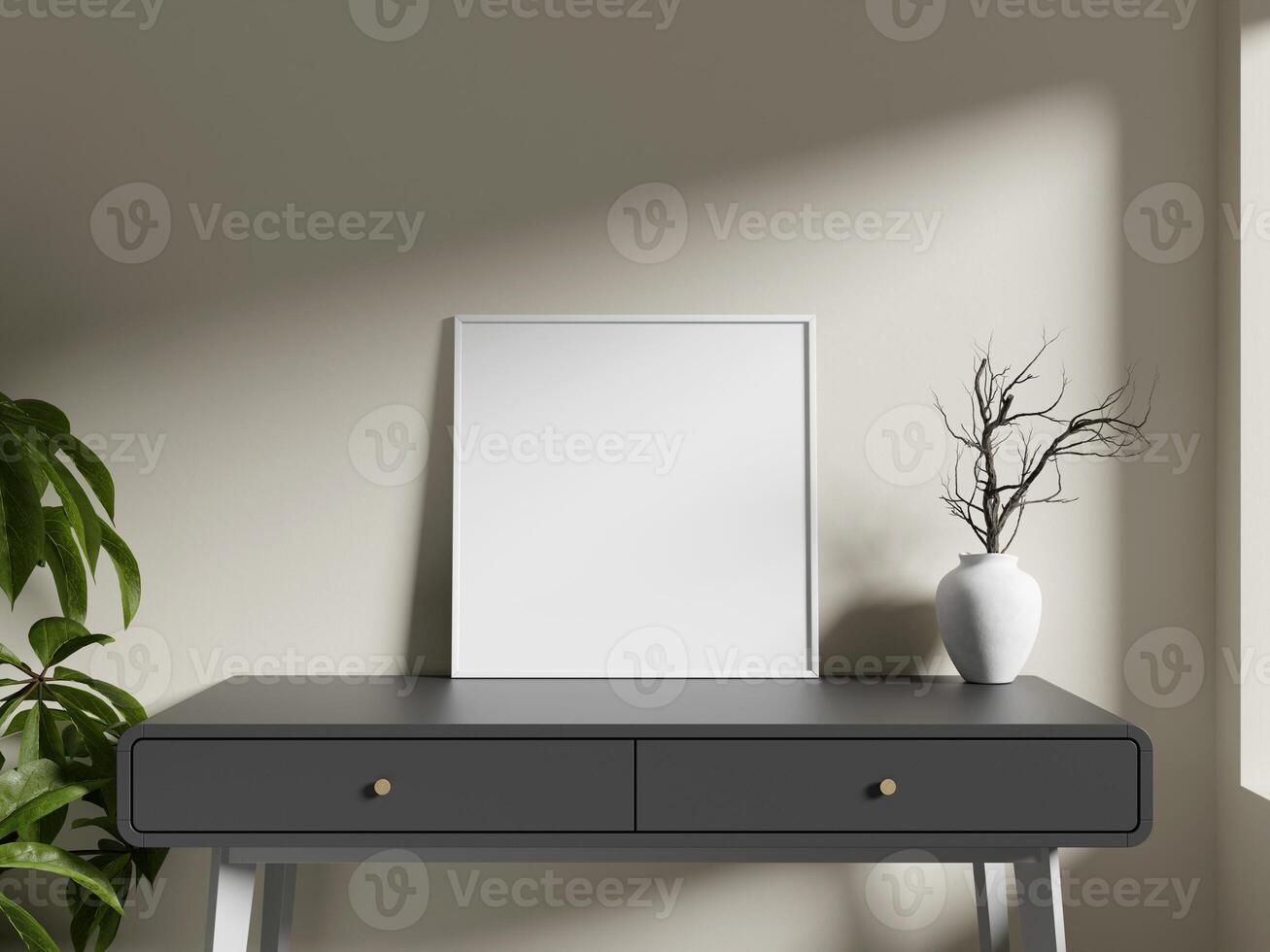 Simple Frame Design on Shelf Surrounded by Green Plants photo