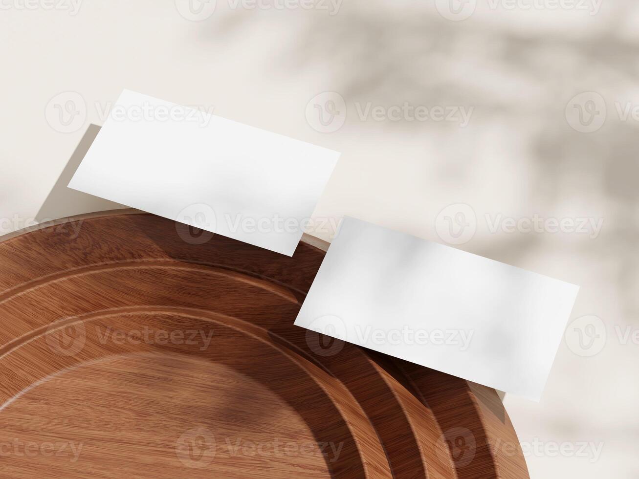 Sleek Business Card Display on Wooden Backdrop photo