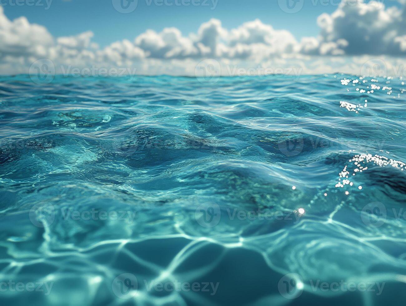 A serene view of rippling ocean water under a bright sky with fluffy clouds. photo