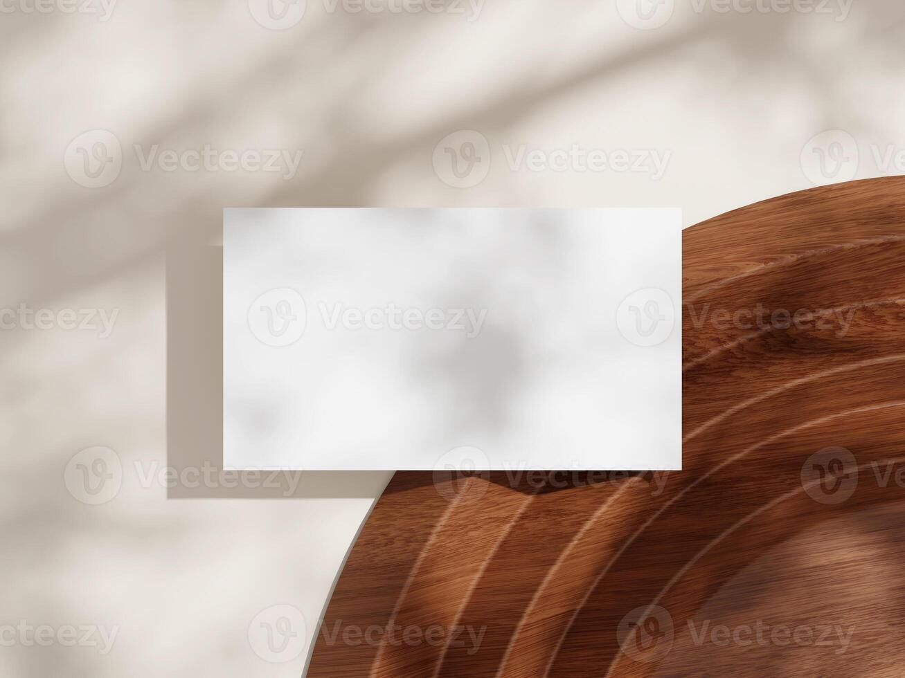 Minimalist Business Card Mockup on Rustic Wooden Table photo