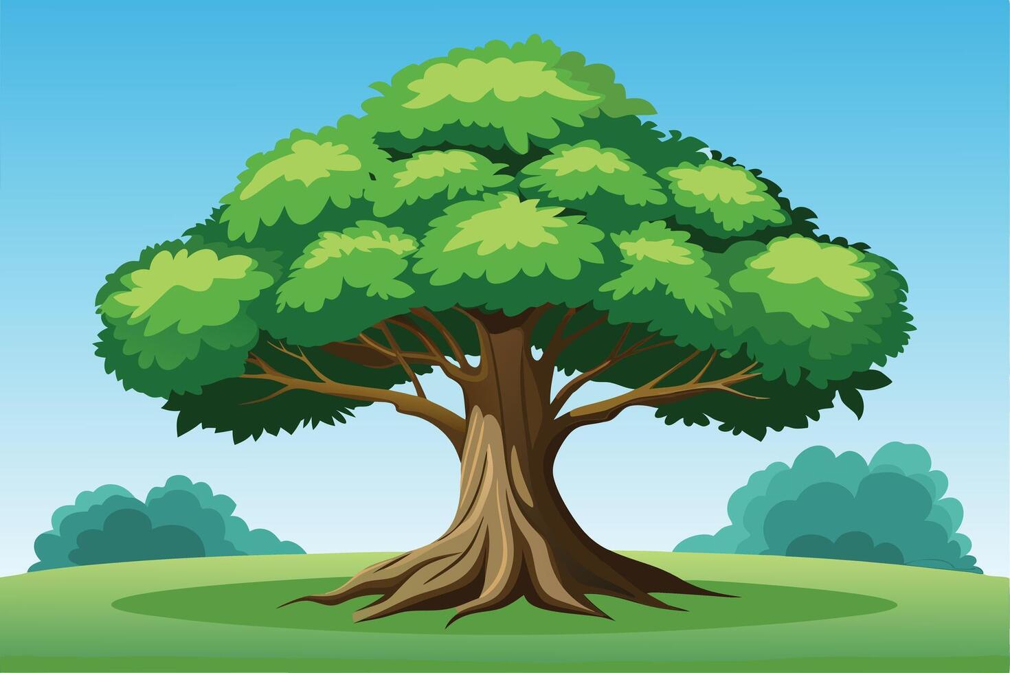 Green Tree in a Peaceful Landscape Illustration vector
