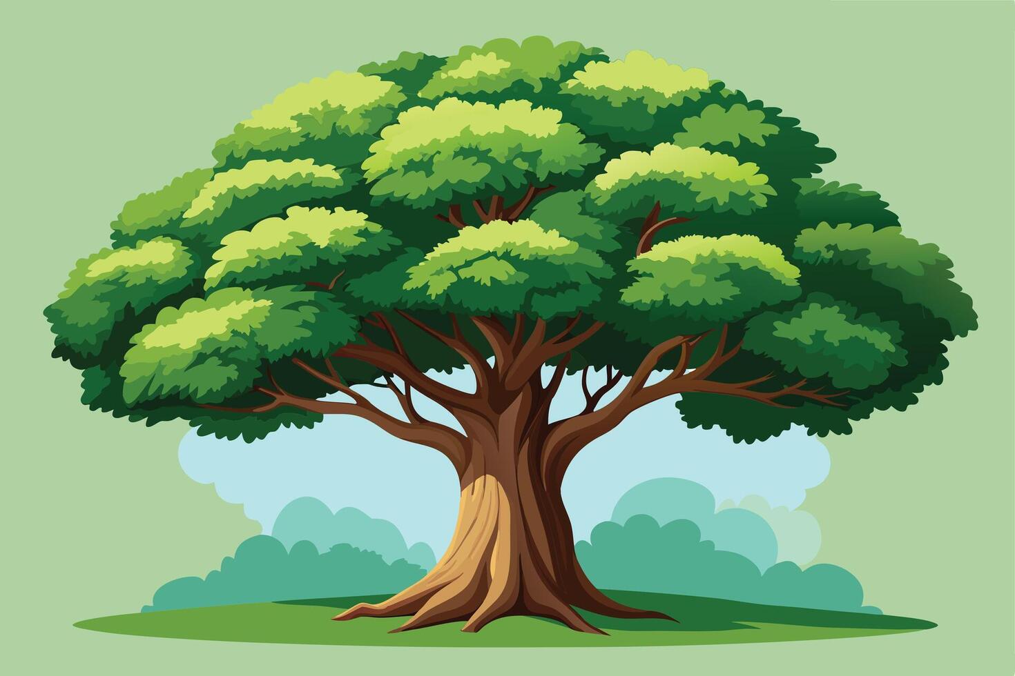 Lush Green Tree in a Peaceful Landscape Illustration vector