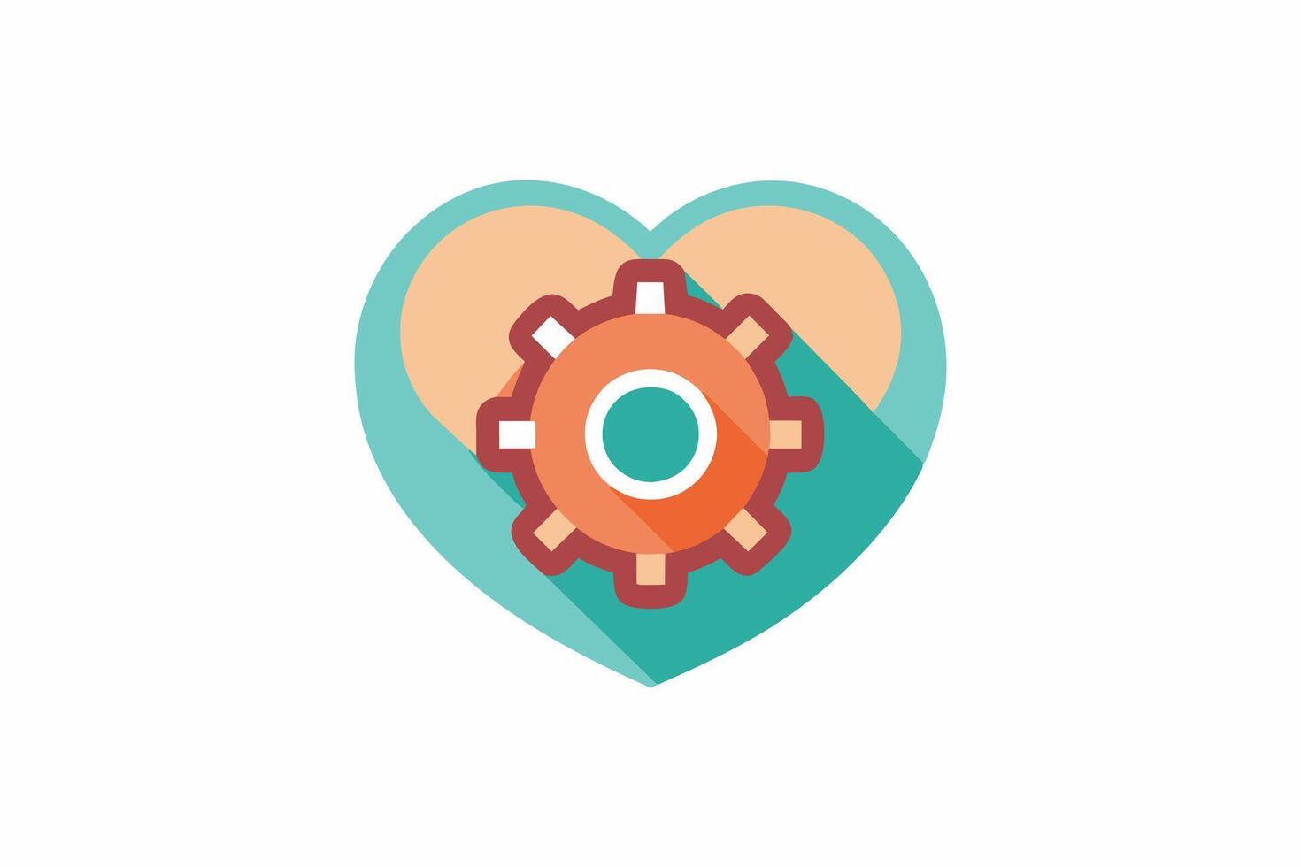 A Heart-shaped icon with a gear, symbolizing a loving and efficient approach. vector