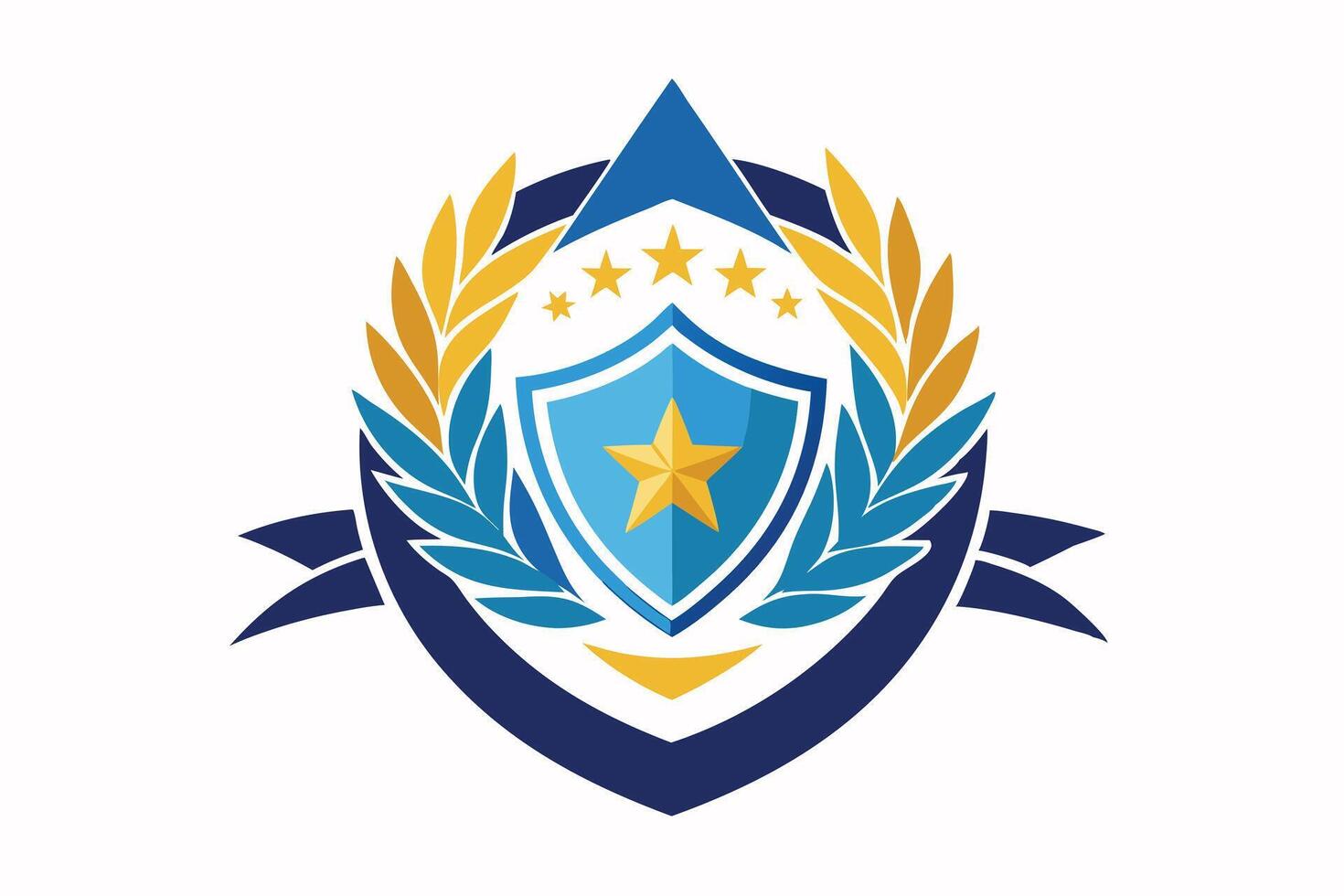 A Colorful emblem with shield, check mark, and ribbon, perfect for awards or achievements. vector