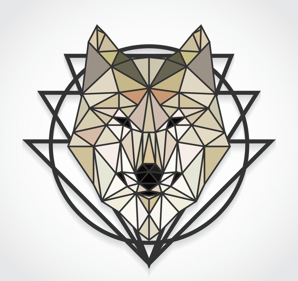 wolf head triangle geometric design illustration background vector