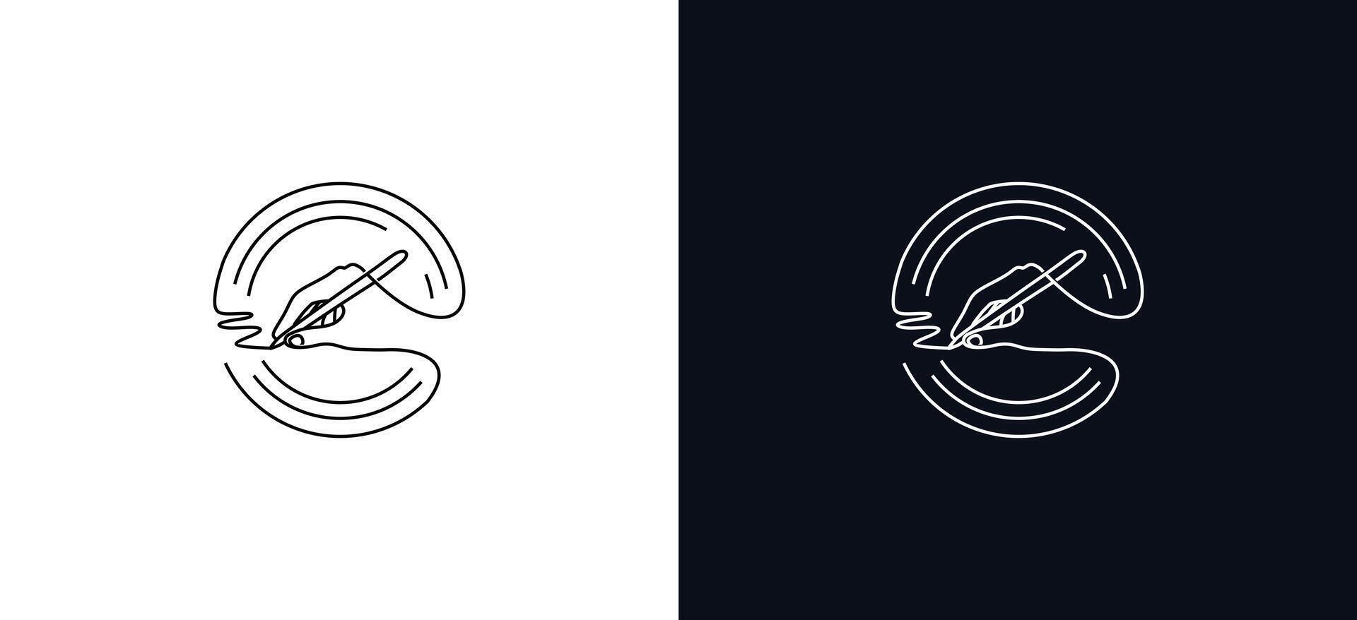 Continuous line design with pen writing in a circle. Hand writing logo vector