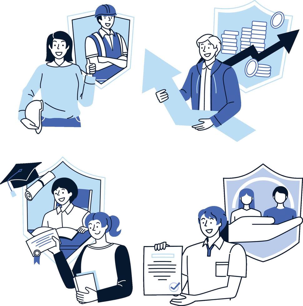 Flat Style Insurance with Shield Illustrations vector