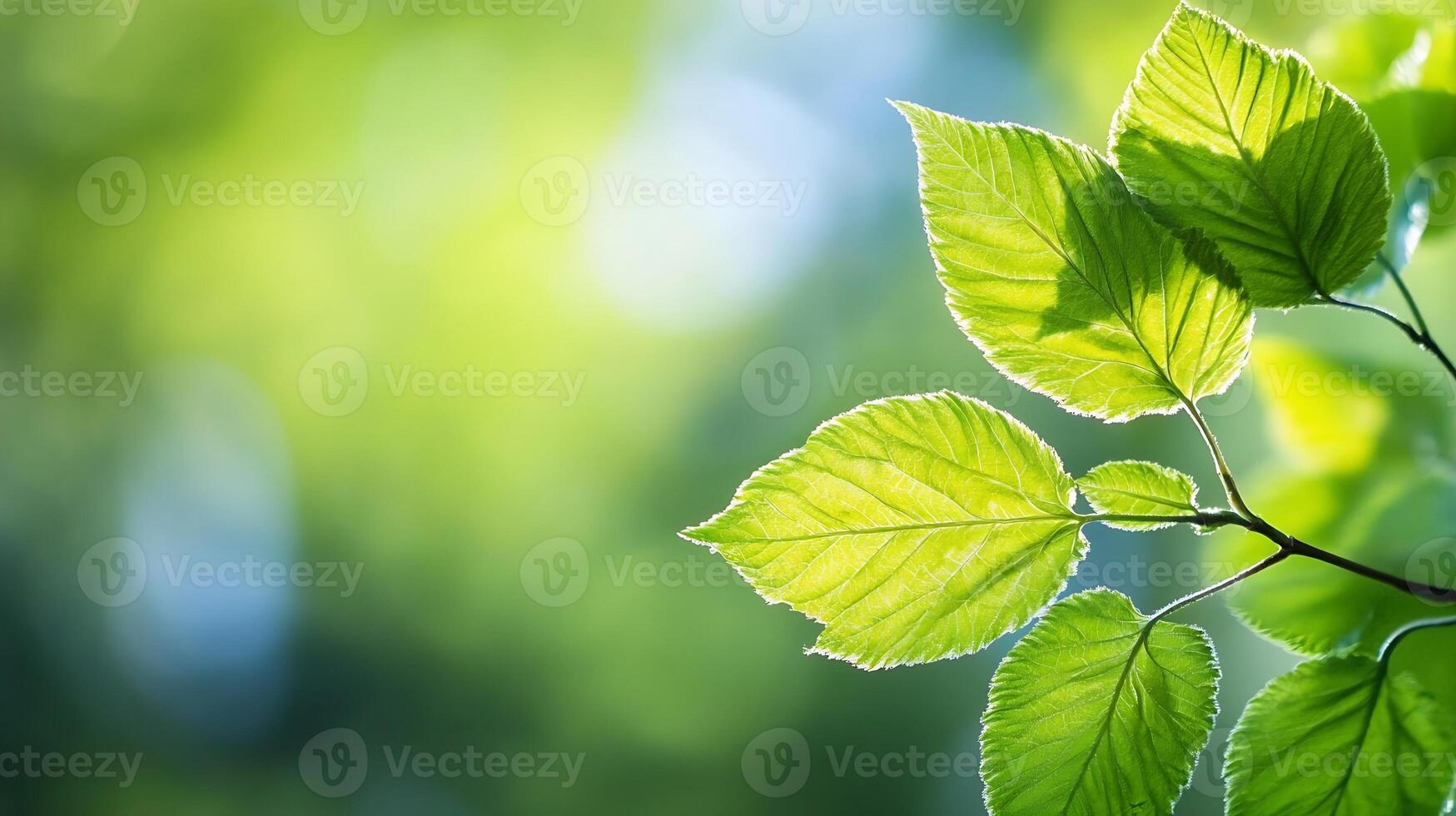 Close-Up View of Sunlit Green Leaves Against a Soft Focus Nature Background photo
